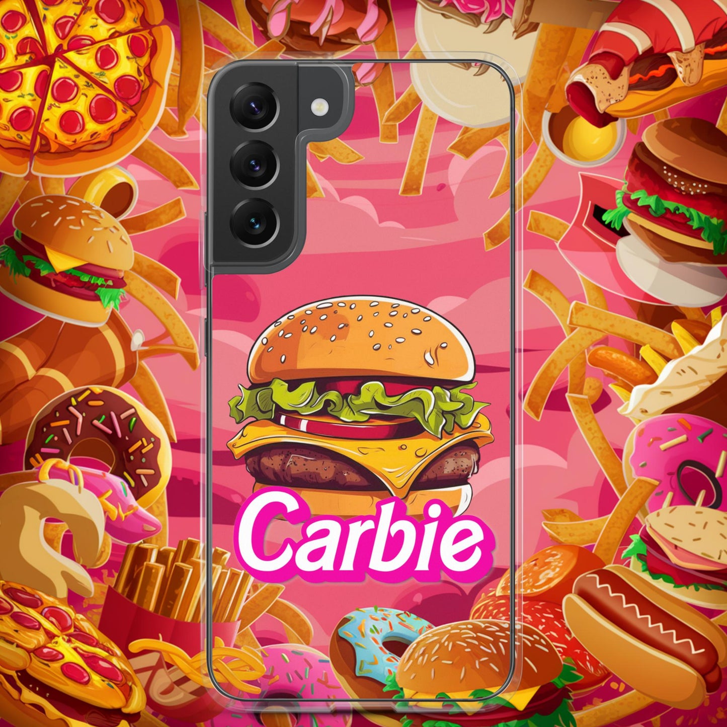 Carbie Barbie Cheeseburger Clear Case for Samsung Samsung Galaxy S22 Plus Mobile Phone Cases Barbie Burgers Carbie Fast Food Movies Next Cult Brand