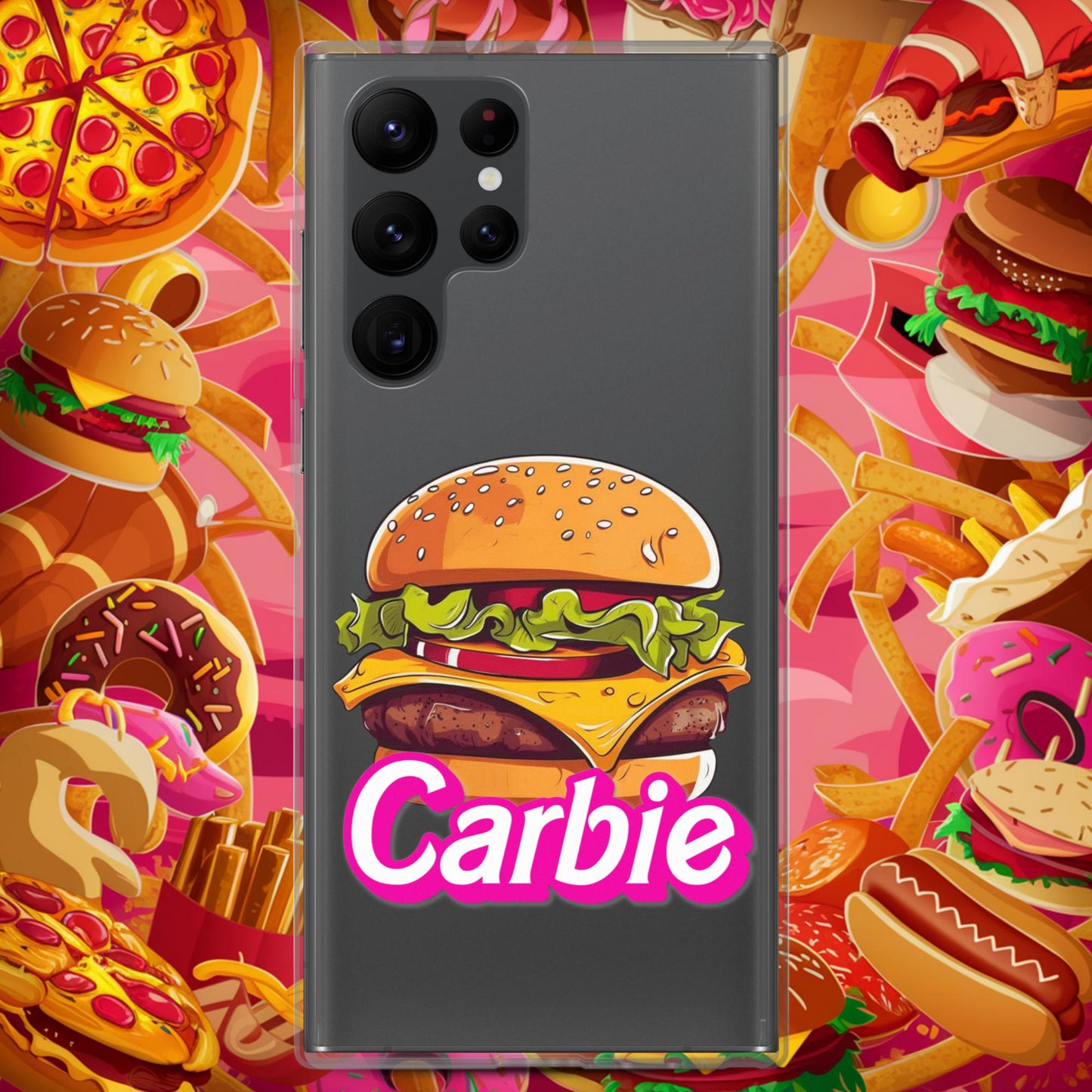Carbie Barbie Cheeseburger Clear Case for Samsung Samsung Galaxy S22 Ultra Mobile Phone Cases Barbie Burgers Carbie Fast Food Movies Next Cult Brand