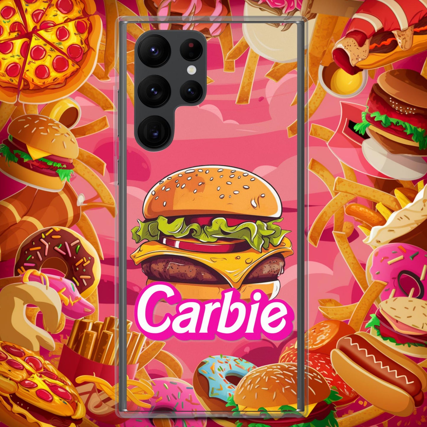 Carbie Barbie Cheeseburger Clear Case for Samsung Samsung Galaxy S22 Ultra Mobile Phone Cases Barbie Burgers Carbie Fast Food Movies Next Cult Brand