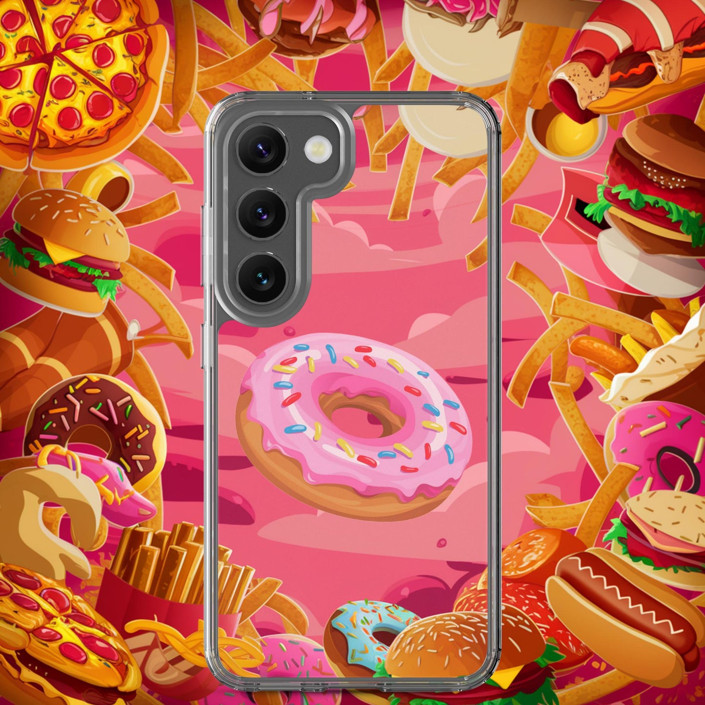 Pink Donut with sprinkles Clear Case for Samsung Samsung Galaxy S23 Mobile Phone Cases Donuts Fast Food Next Cult Brand