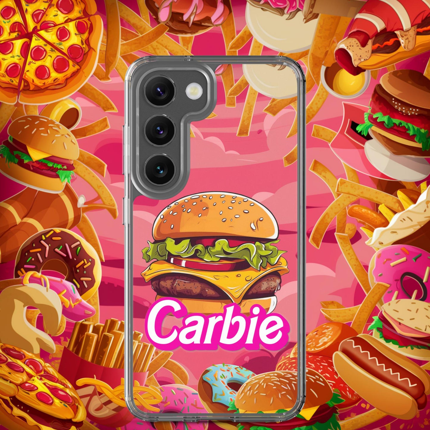 Carbie Barbie Cheeseburger Clear Case for Samsung Samsung Galaxy S23 Mobile Phone Cases Barbie Burgers Carbie Fast Food Movies Next Cult Brand