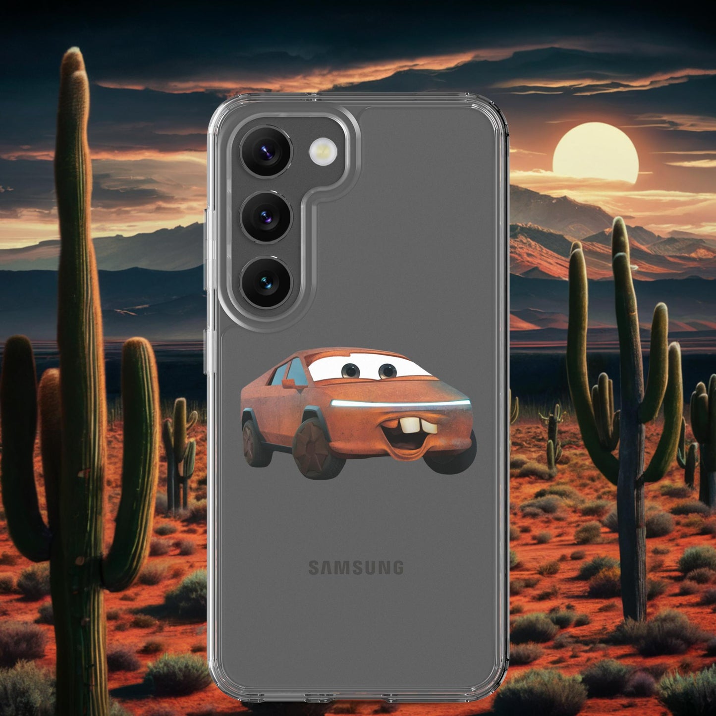 Rusty Tesla Cybertruck Elon Musk Cars Movie Tow Mater Clear Case for Samsung Samsung Galaxy S23 Mobile Phone Cases Cars Movie Celebrities Cybertruck Elon Musk Movies Tesla Next Cult Brand