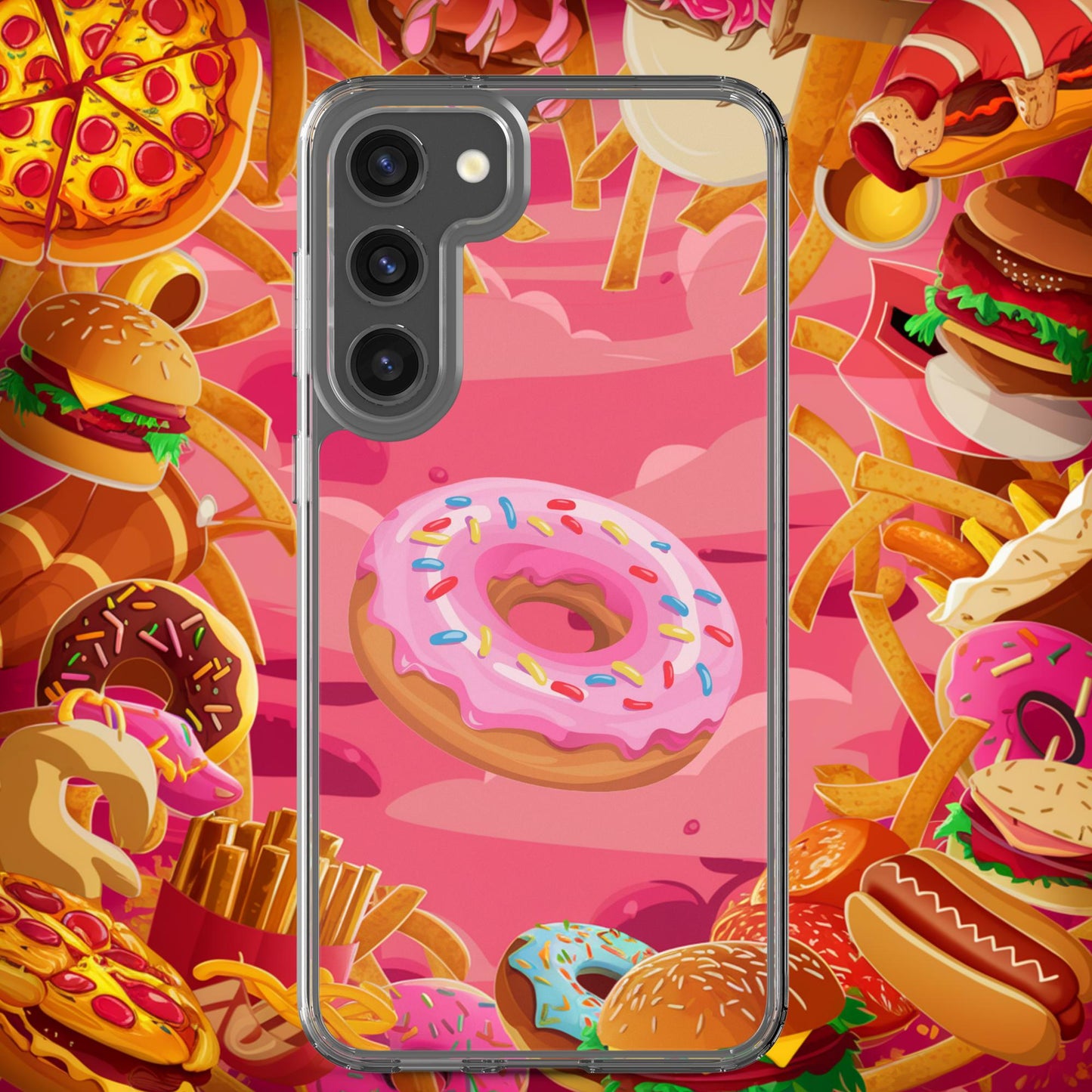 Pink Donut with sprinkles Clear Case for Samsung Samsung Galaxy S23 Plus Mobile Phone Cases Donuts Fast Food Next Cult Brand