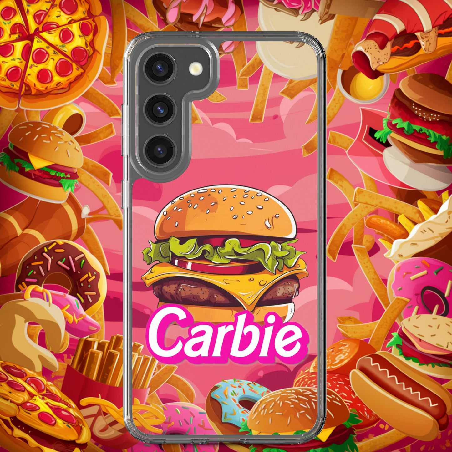 Carbie Barbie Cheeseburger Clear Case for Samsung Samsung Galaxy S23 Plus Mobile Phone Cases Barbie Burgers Carbie Fast Food Movies Next Cult Brand