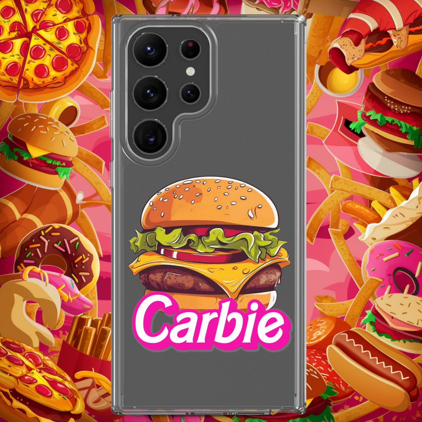 Carbie Barbie Cheeseburger Clear Case for Samsung Samsung Galaxy S23 Ultra Mobile Phone Cases Barbie Burgers Carbie Fast Food Movies Next Cult Brand