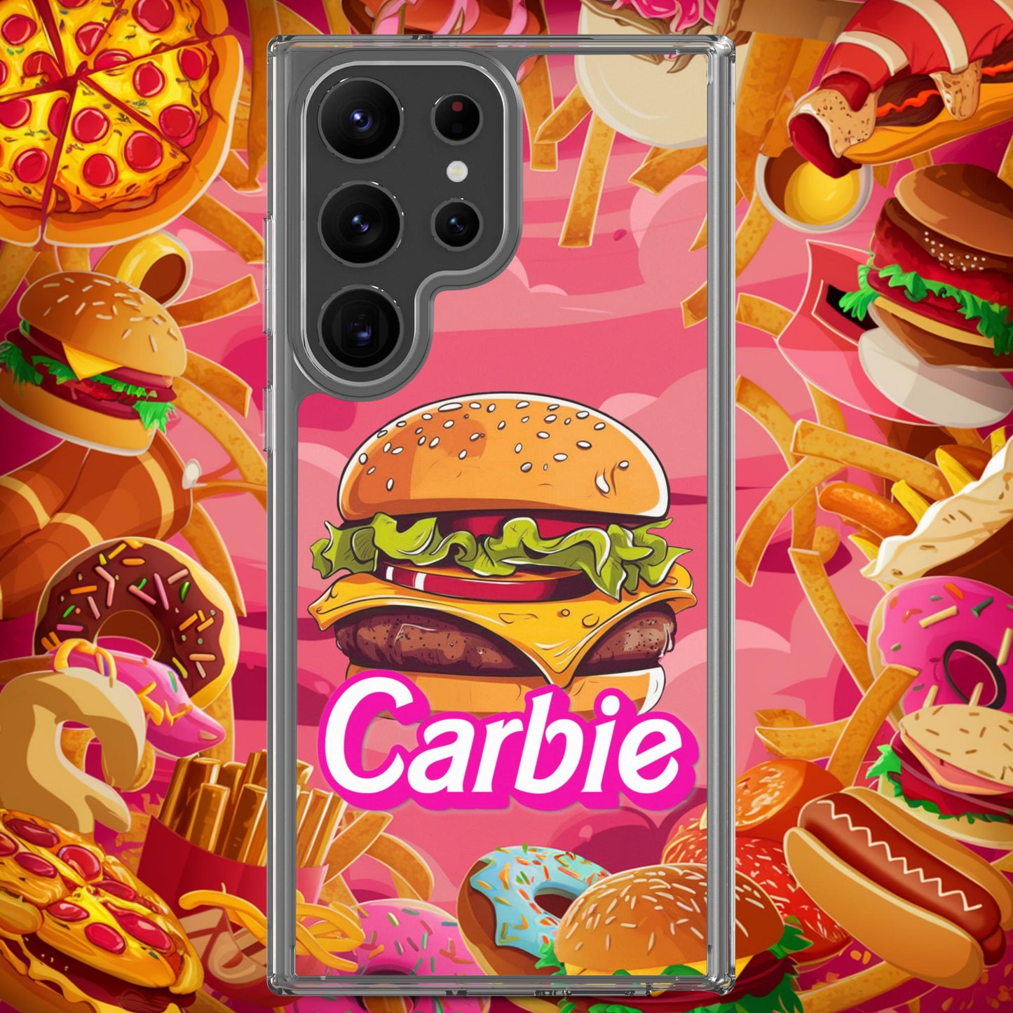 Carbie Barbie Cheeseburger Clear Case for Samsung Samsung Galaxy S23 Ultra Mobile Phone Cases Barbie Burgers Carbie Fast Food Movies Next Cult Brand