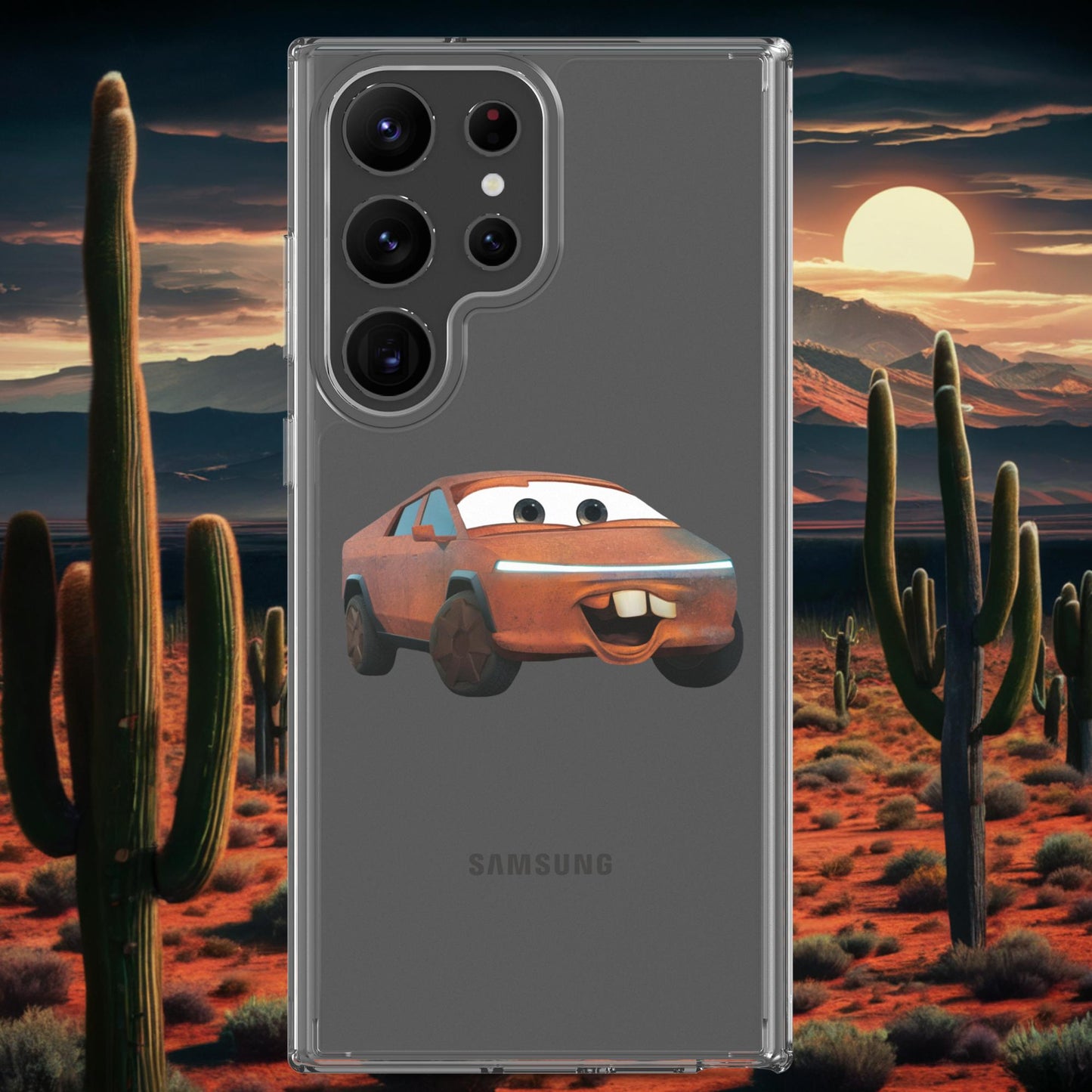 Rusty Tesla Cybertruck Elon Musk Cars Movie Tow Mater Clear Case for Samsung Samsung Galaxy S23 Ultra Mobile Phone Cases Cars Movie Celebrities Cybertruck Elon Musk Movies Tesla Next Cult Brand