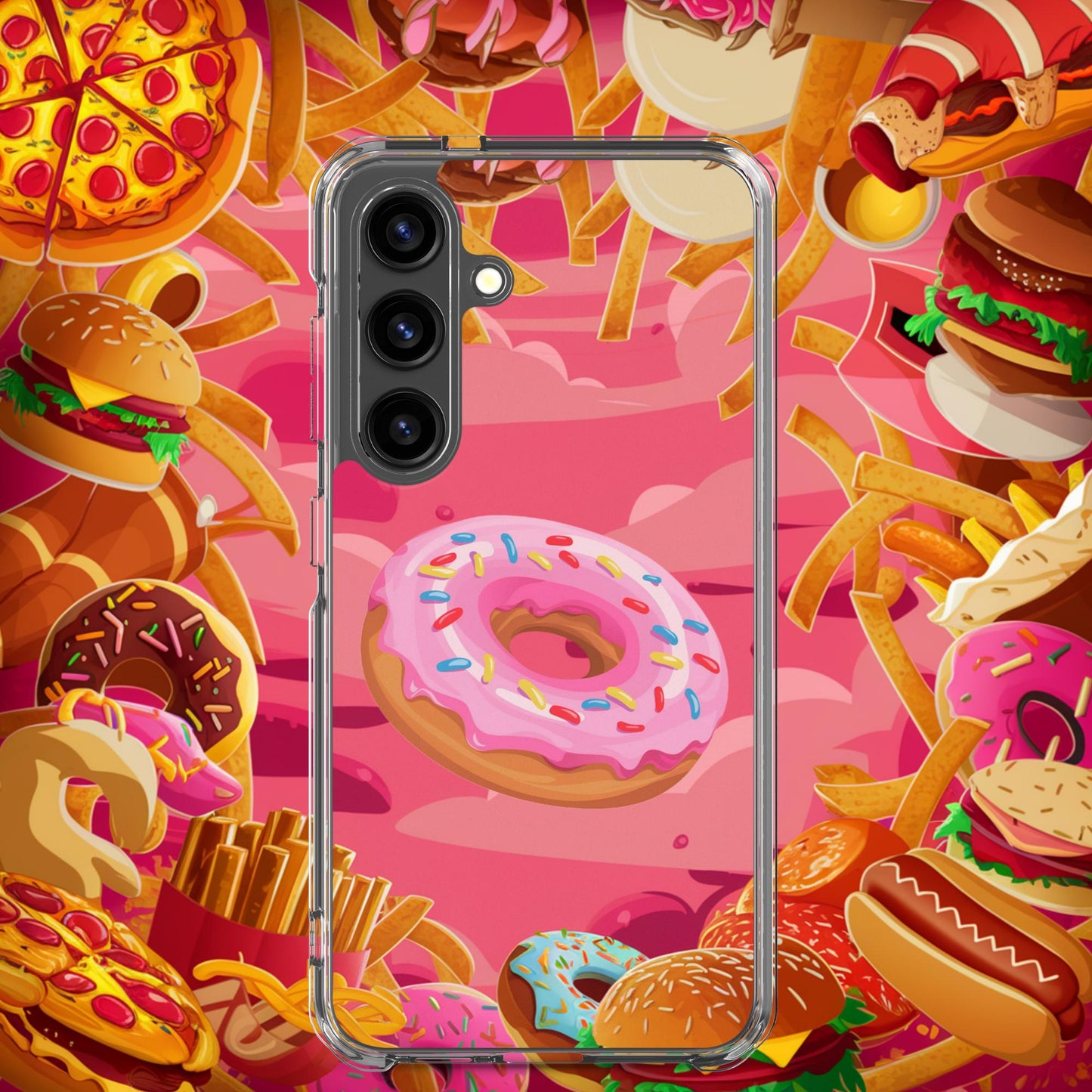 Pink Donut with sprinkles Clear Case for Samsung Samsung Galaxy S24 Mobile Phone Cases Donuts Fast Food Next Cult Brand
