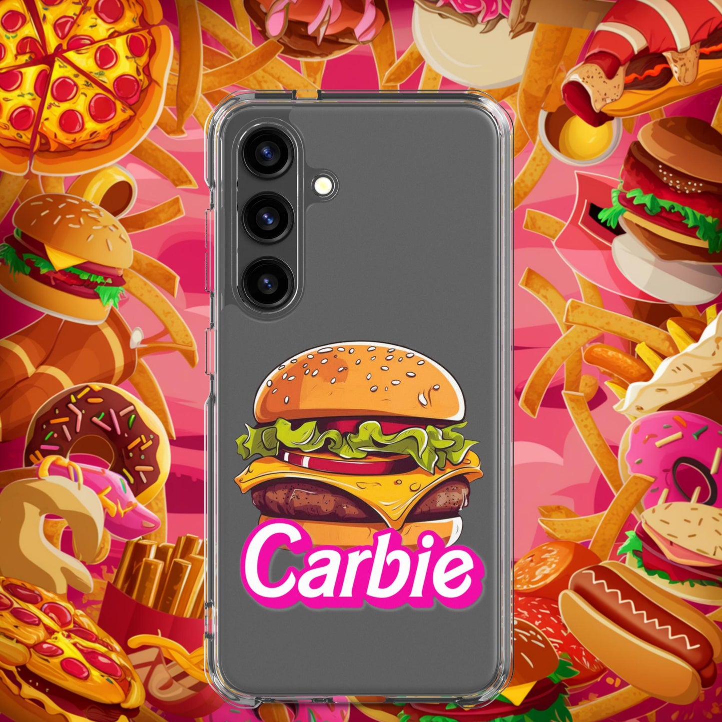 Carbie Barbie Cheeseburger Clear Case for Samsung Samsung Galaxy S24 Mobile Phone Cases Barbie Burgers Carbie Fast Food Movies Next Cult Brand