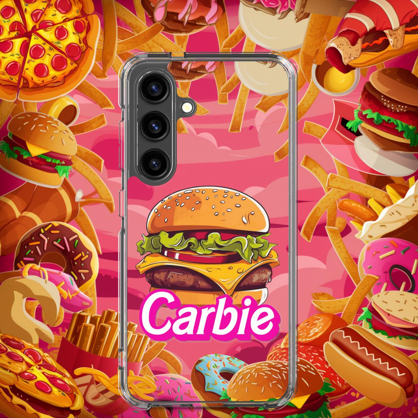 Carbie Barbie Cheeseburger Clear Case for Samsung Samsung Galaxy S24 Mobile Phone Cases Barbie Burgers Carbie Fast Food Movies Next Cult Brand