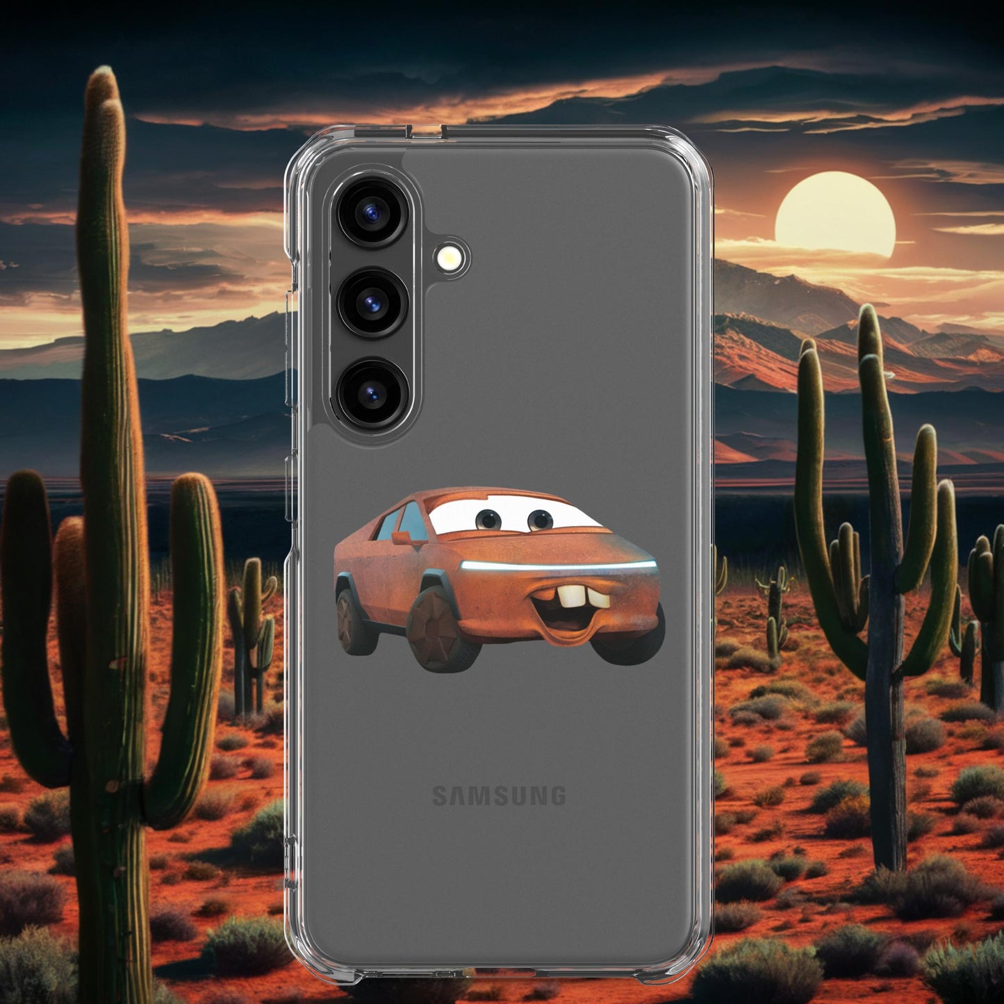 Rusty Tesla Cybertruck Elon Musk Cars Movie Tow Mater Clear Case for Samsung Samsung Galaxy S24 Mobile Phone Cases Cars Movie Celebrities Cybertruck Elon Musk Movies Tesla Next Cult Brand