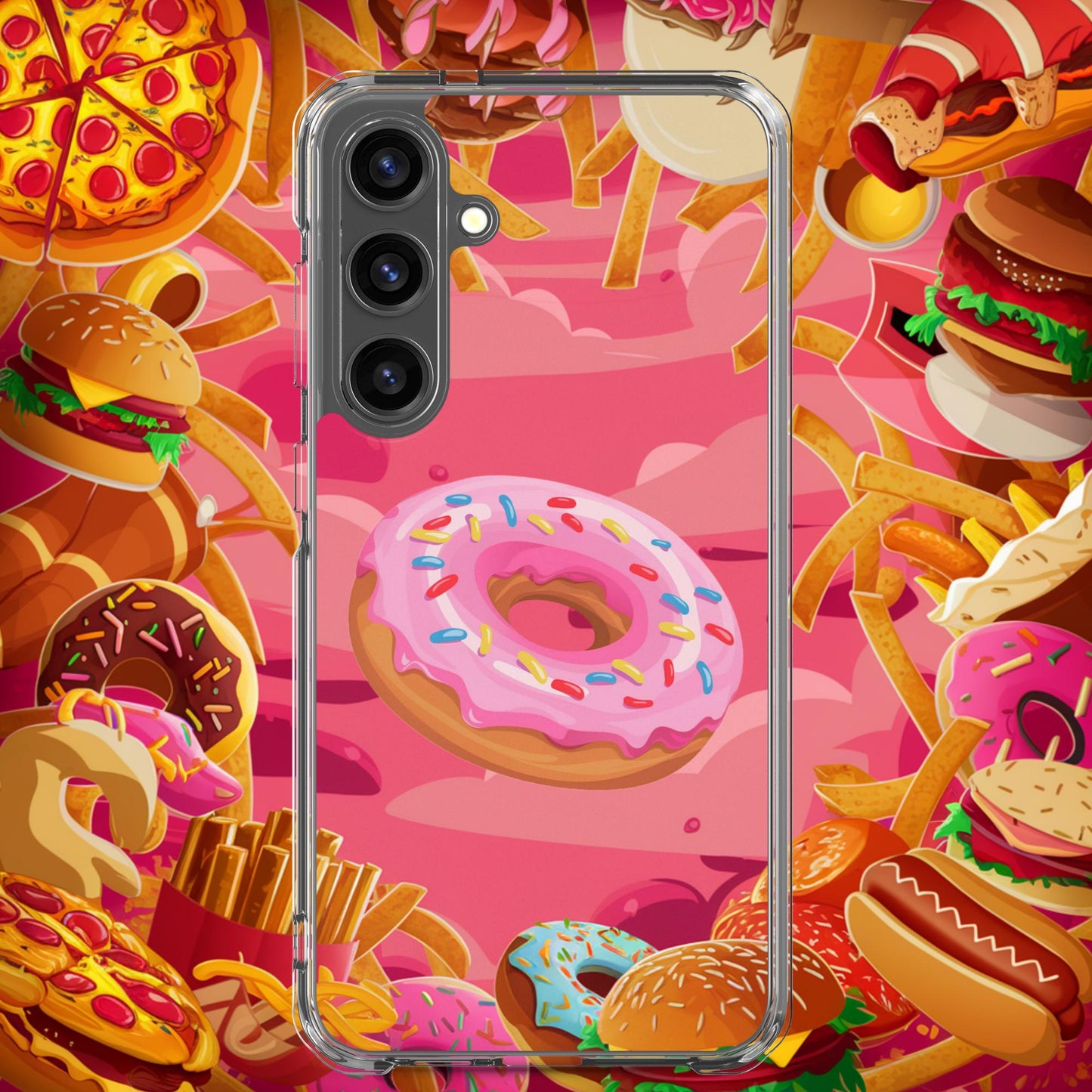 Pink Donut with sprinkles Clear Case for Samsung Samsung Galaxy S24 Plus Mobile Phone Cases Donuts Fast Food Next Cult Brand