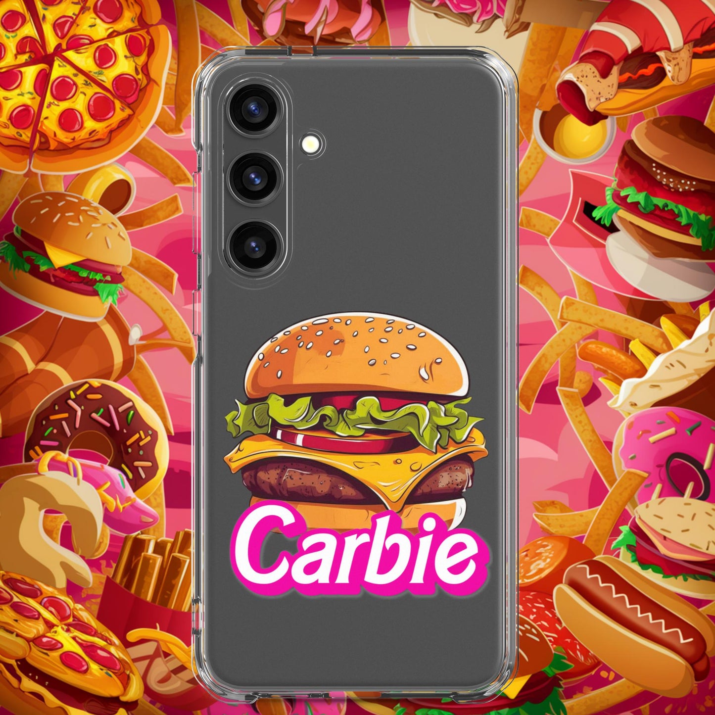 Carbie Barbie Cheeseburger Clear Case for Samsung Samsung Galaxy S24 Plus Mobile Phone Cases Barbie Burgers Carbie Fast Food Movies Next Cult Brand
