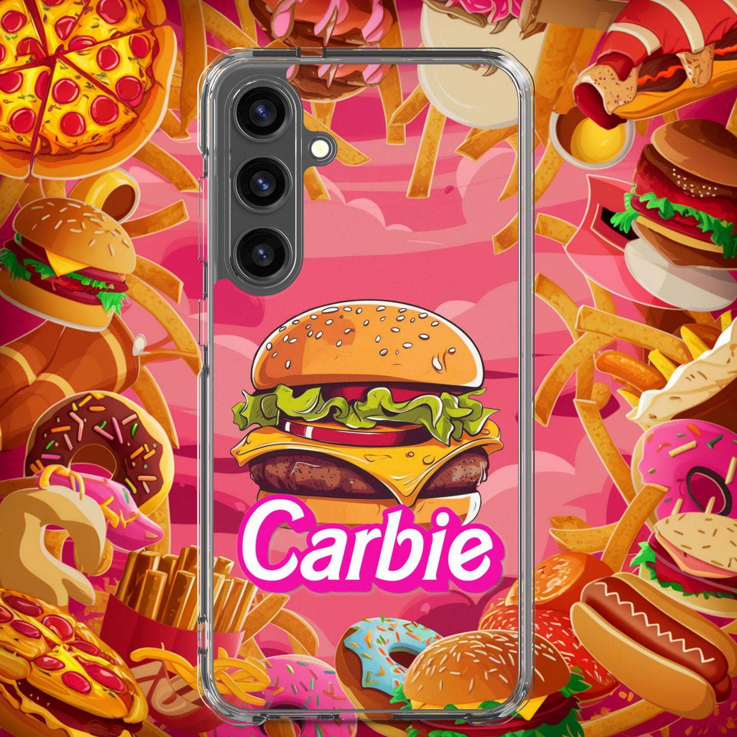 Carbie Barbie Cheeseburger Clear Case for Samsung Samsung Galaxy S24 Plus Mobile Phone Cases Barbie Burgers Carbie Fast Food Movies Next Cult Brand
