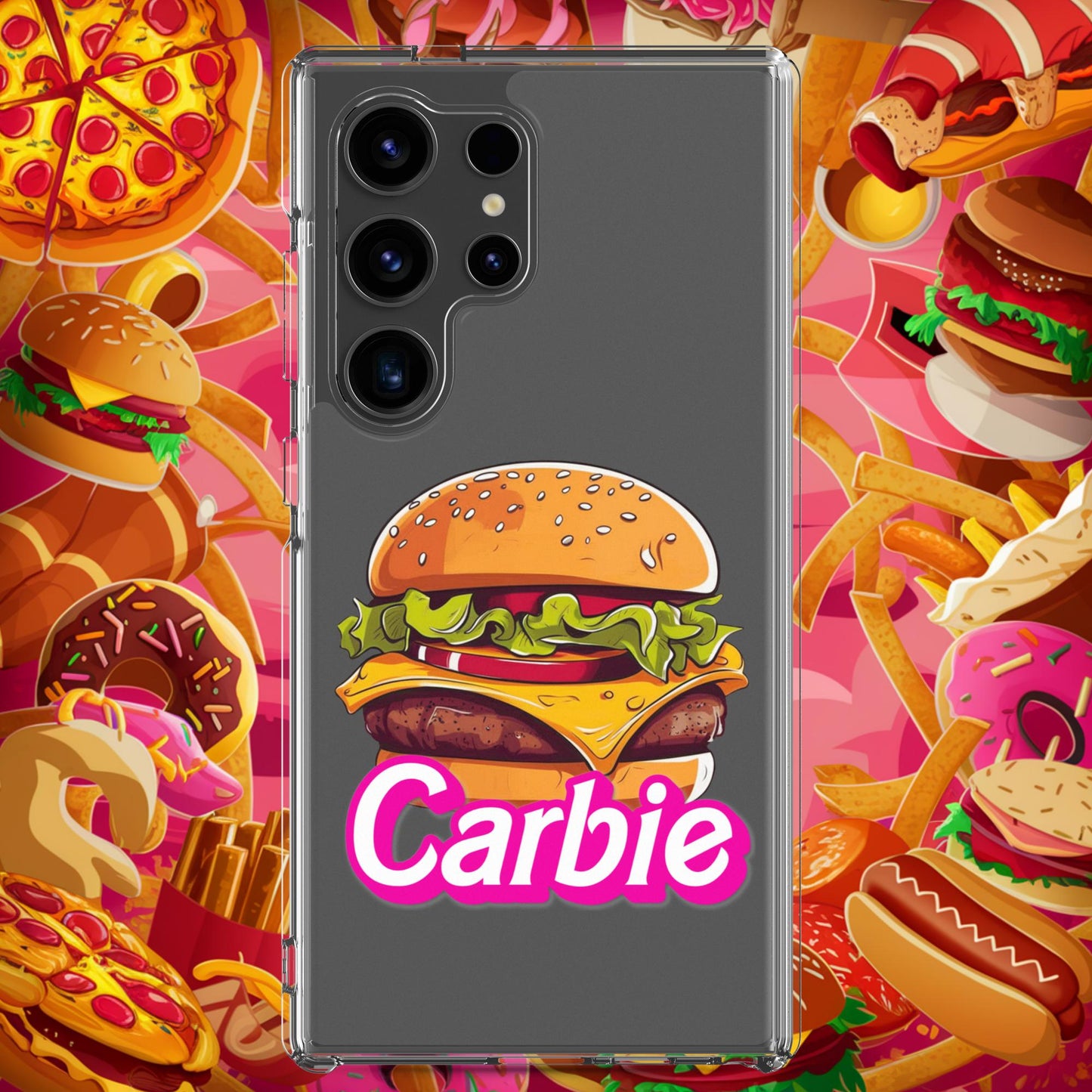 Carbie Barbie Cheeseburger Clear Case for Samsung Samsung Galaxy S24 Ultra Mobile Phone Cases Barbie Burgers Carbie Fast Food Movies Next Cult Brand