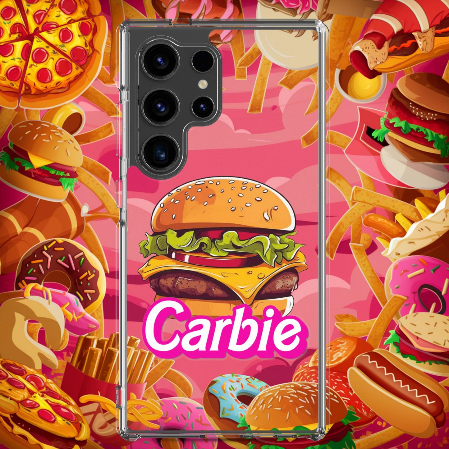 Carbie Barbie Cheeseburger Clear Case for Samsung Samsung Galaxy S24 Ultra Mobile Phone Cases Barbie Burgers Carbie Fast Food Movies Next Cult Brand