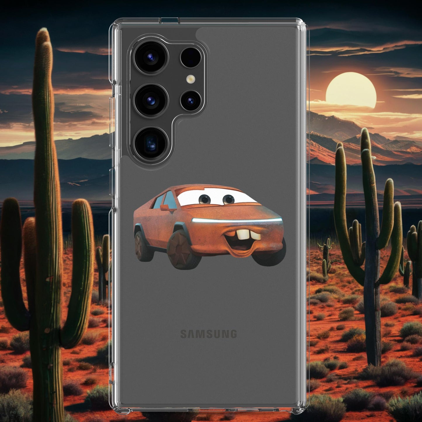 Rusty Tesla Cybertruck Elon Musk Cars Movie Tow Mater Clear Case for Samsung Samsung Galaxy S24 Ultra Mobile Phone Cases Cars Movie Celebrities Cybertruck Elon Musk Movies Tesla Next Cult Brand