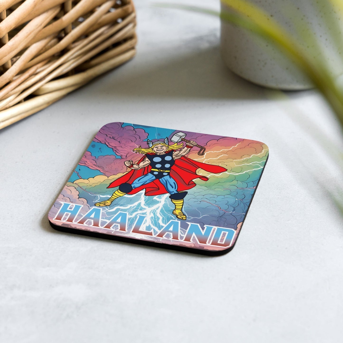 Erling Haaland Thor Avenger Manchester City Funny Football/ Soccer Meme Cork-back coaster Default Title Coasters Erling Haaland Football Manchester City Thor Next Cult Brand