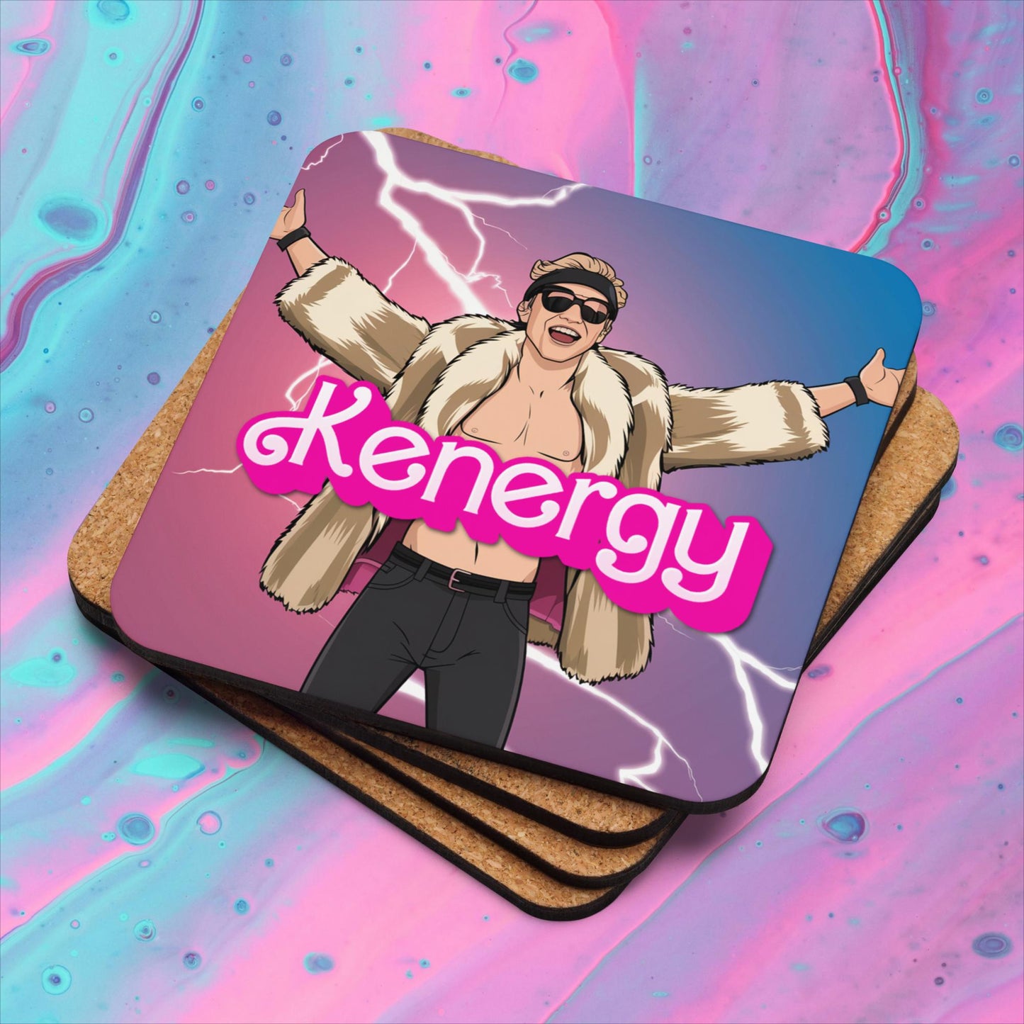 Kenergy Barbie Ryan Gosling Ken Cork-back coaster Default Title Coasters Barbie Celebrities Ken Kenergy Movies Ryan Gosling Next Cult Brand