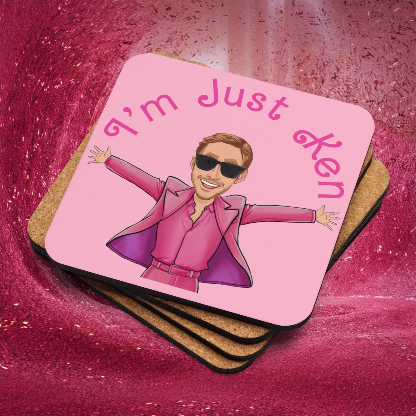 Ken Barbie Ryan Gosling I'm Just Ken Cork-back coaster Default Title Coasters Barbie Celebrities Ken Movies Ryan Gosling Next Cult Brand