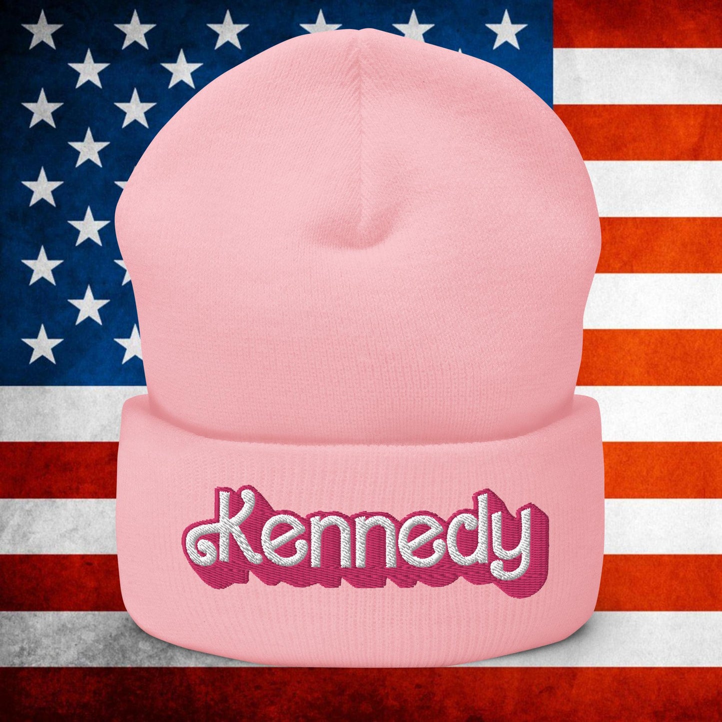 Kennedy JFK Conspiracy Ken Barbie Cuffed Beanie Baby Pink Hats Barbie Democrats JFK Ken Politics Next Cult Brand