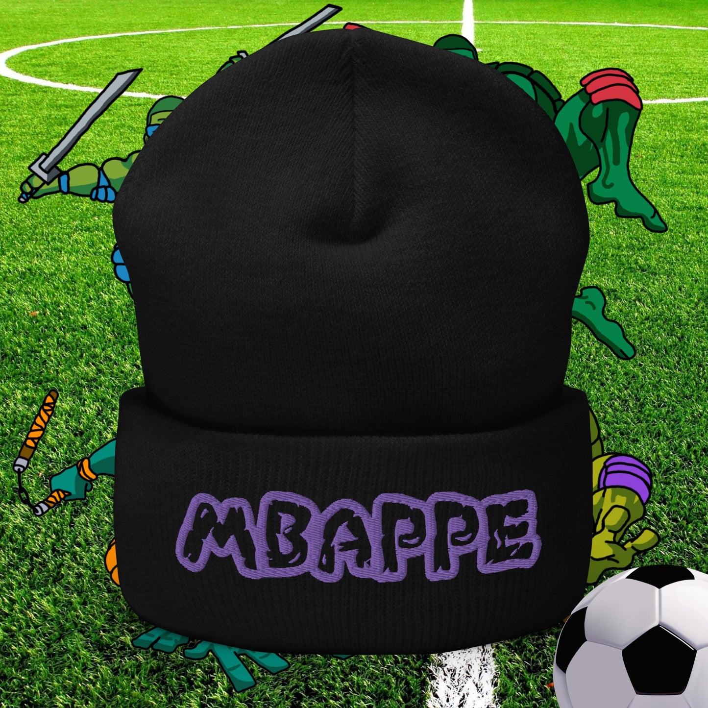 Kylian Mbappe Ninja Turtles Real Madrid Soccer Football Cuffed Beanie Black Hats Football Kylian Mbappe PSG Real Madrid Next Cult Brand