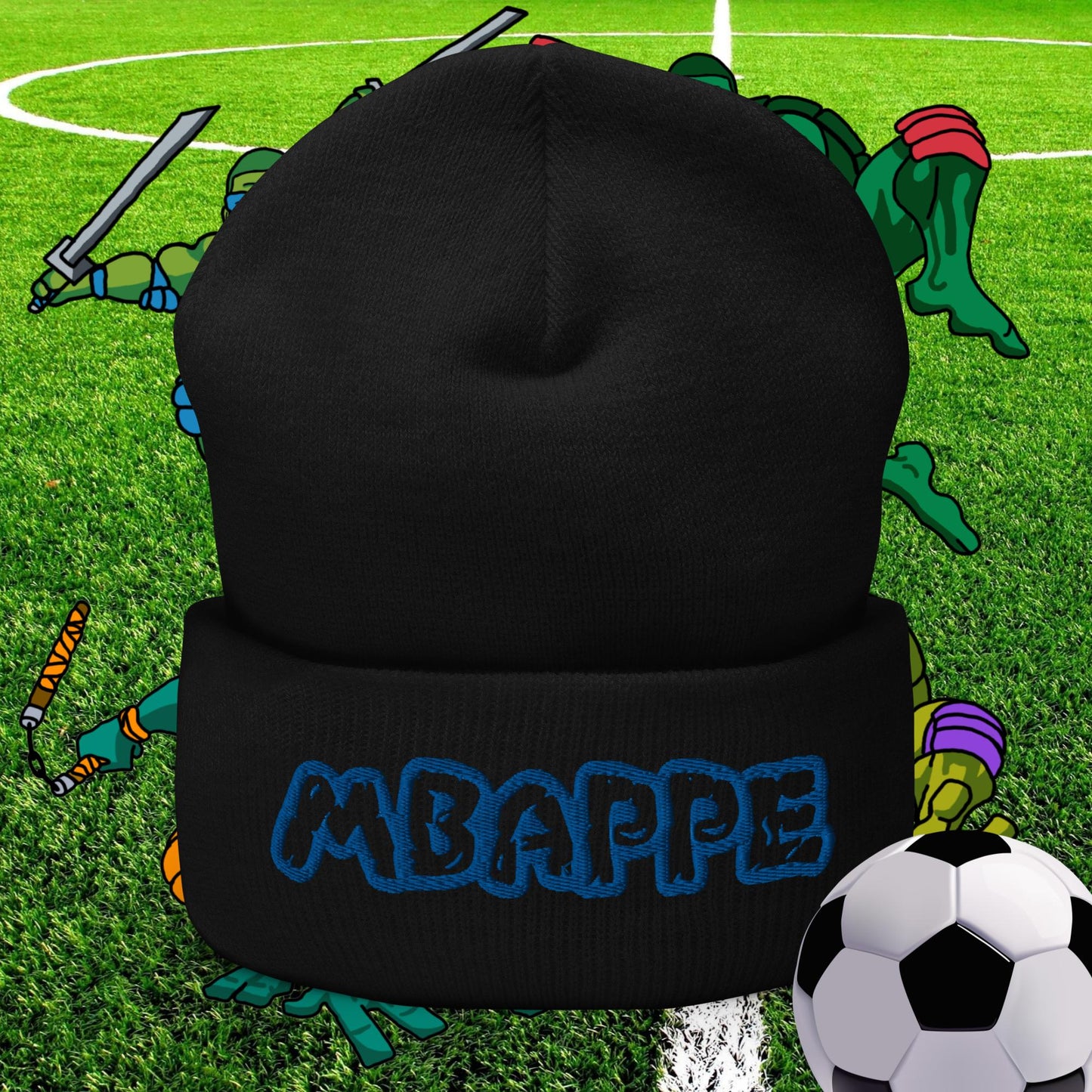 Kylian Mbappe Ninja Turtles Real Madrid Soccer Football Cuffed Beanie Black Hats Football Kylian Mbappe PSG Real Madrid Next Cult Brand