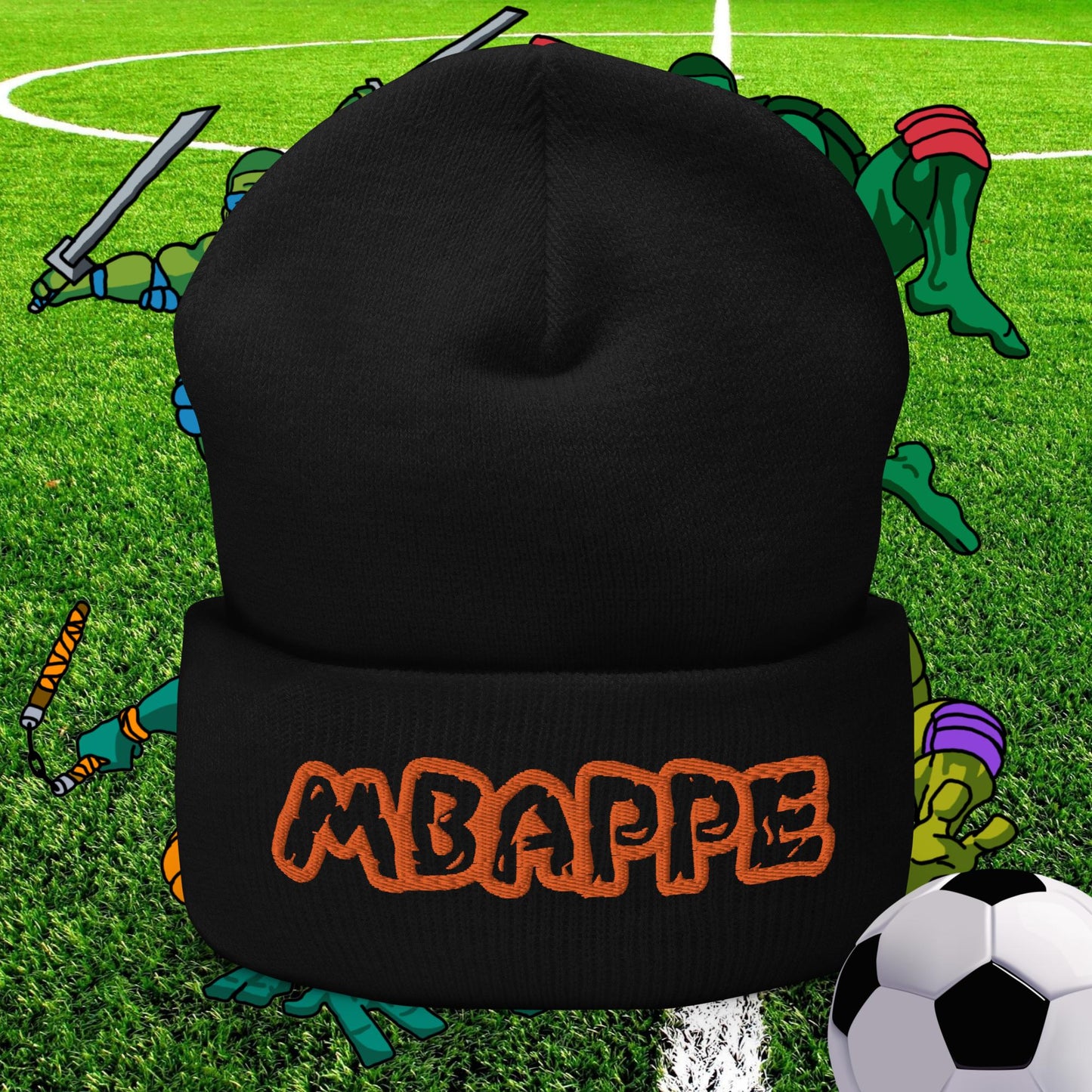 Kylian Mbappe Ninja Turtles Real Madrid Soccer Football Cuffed Beanie Black Hats Football Kylian Mbappe PSG Real Madrid Next Cult Brand