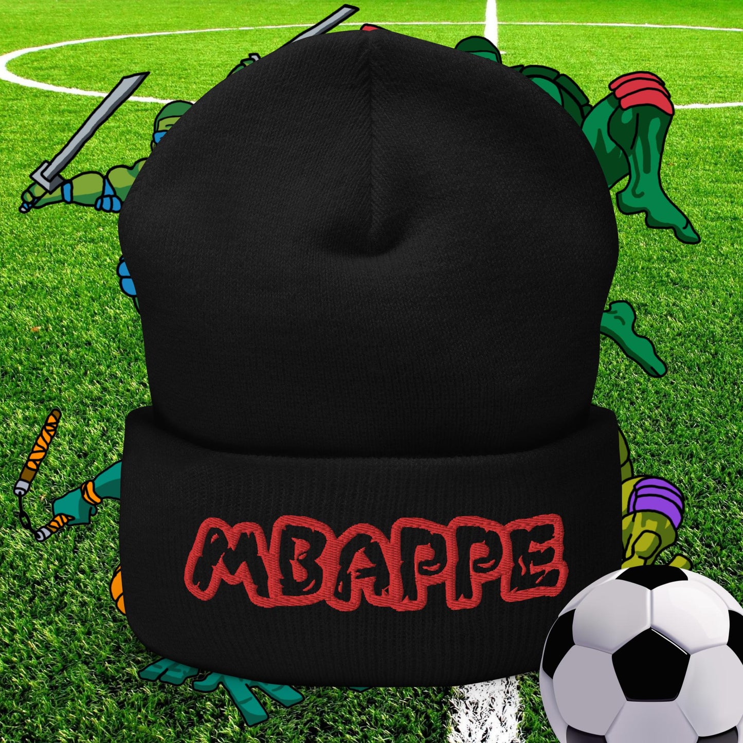 Kylian Mbappe Ninja Turtles Real Madrid Soccer Football Cuffed Beanie Black Hats Football Kylian Mbappe PSG Real Madrid Next Cult Brand