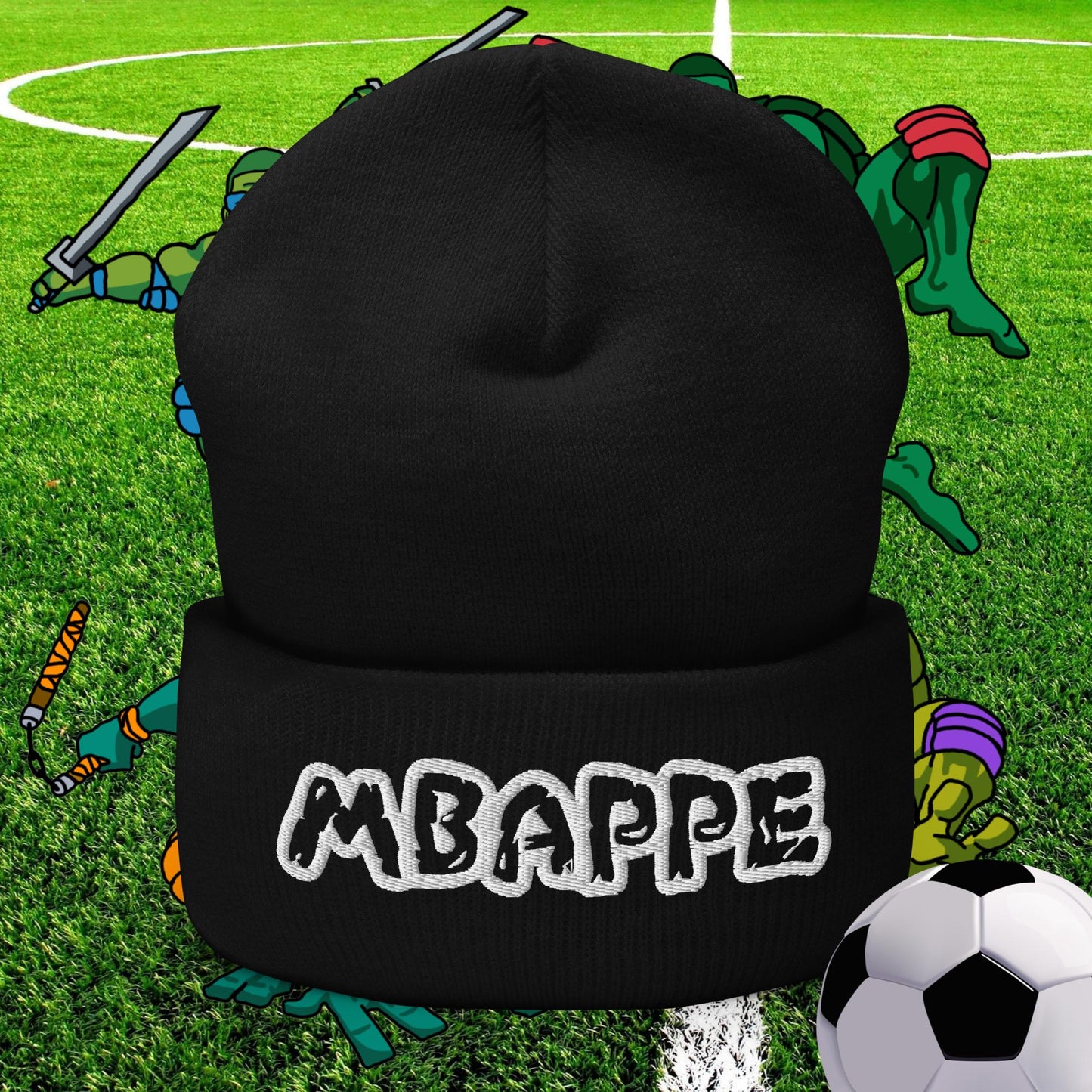 Kylian Mbappe Ninja Turtles Real Madrid Soccer Football Cuffed Beanie Black Hats Football Kylian Mbappe PSG Real Madrid Next Cult Brand