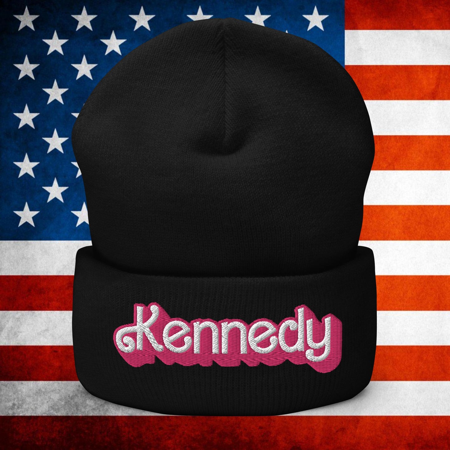 Kennedy JFK Conspiracy Ken Barbie Cuffed Beanie Black Hats Barbie Democrats JFK Ken Politics Next Cult Brand