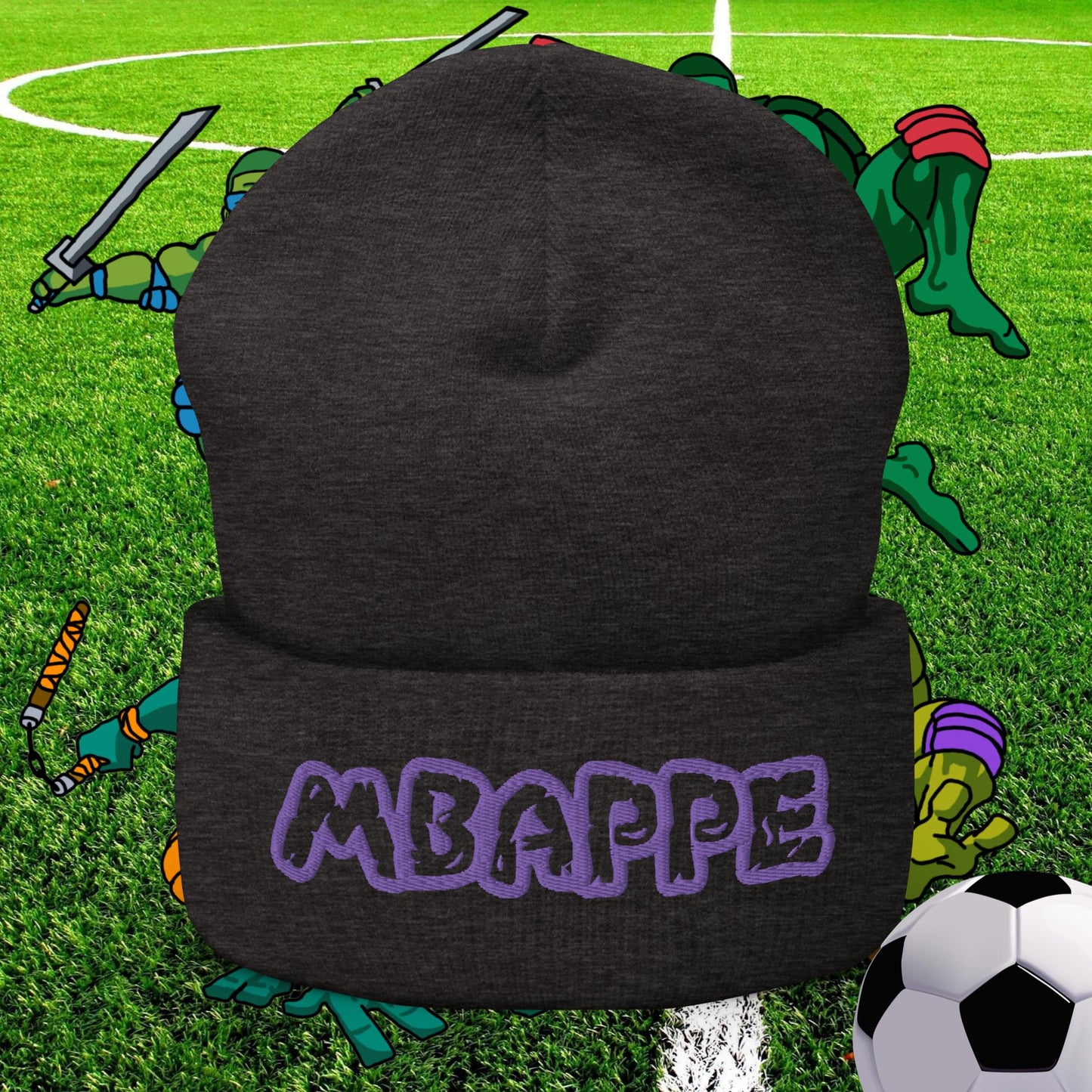 Kylian Mbappe Ninja Turtles Real Madrid Soccer Football Cuffed Beanie Dark Grey Hats Football Kylian Mbappe PSG Real Madrid Next Cult Brand