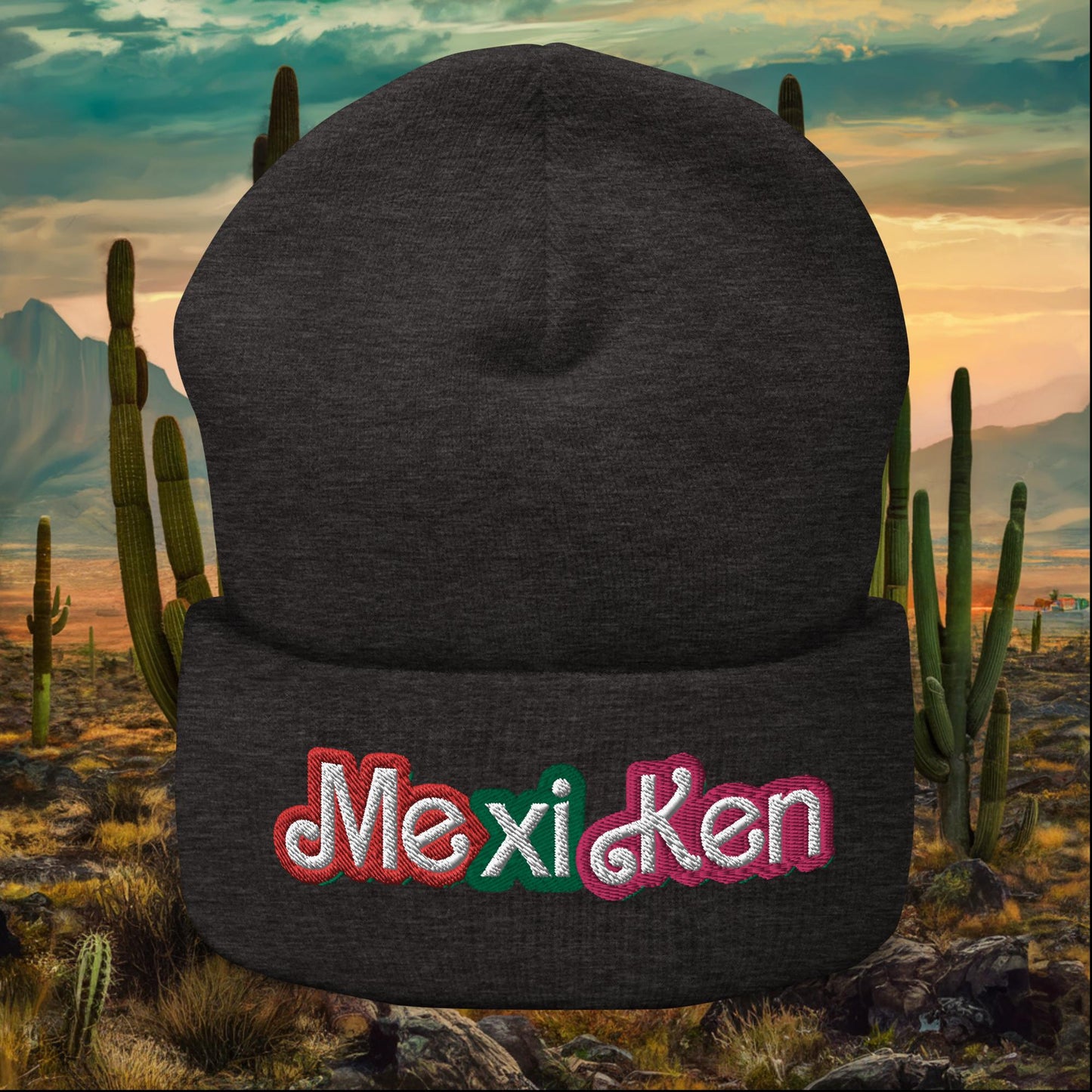 MexiKen Ken Barbie Mexico Mexican Mexicana Latino Latina Latinx Cuffed Beanie Dark Grey Hats Barbie Ken Mexico Movies Next Cult Brand