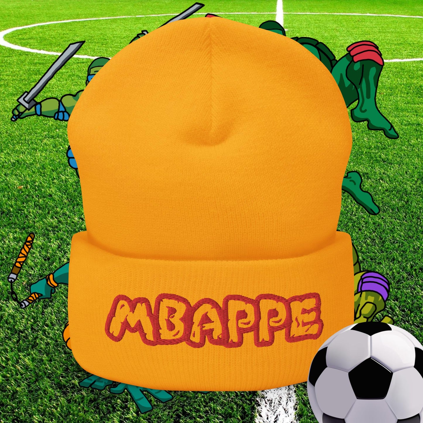 Kylian Mbappe Ninja Turtles Real Madrid Soccer Football Cuffed Beanie Gold Hats Football Kylian Mbappe PSG Real Madrid Next Cult Brand