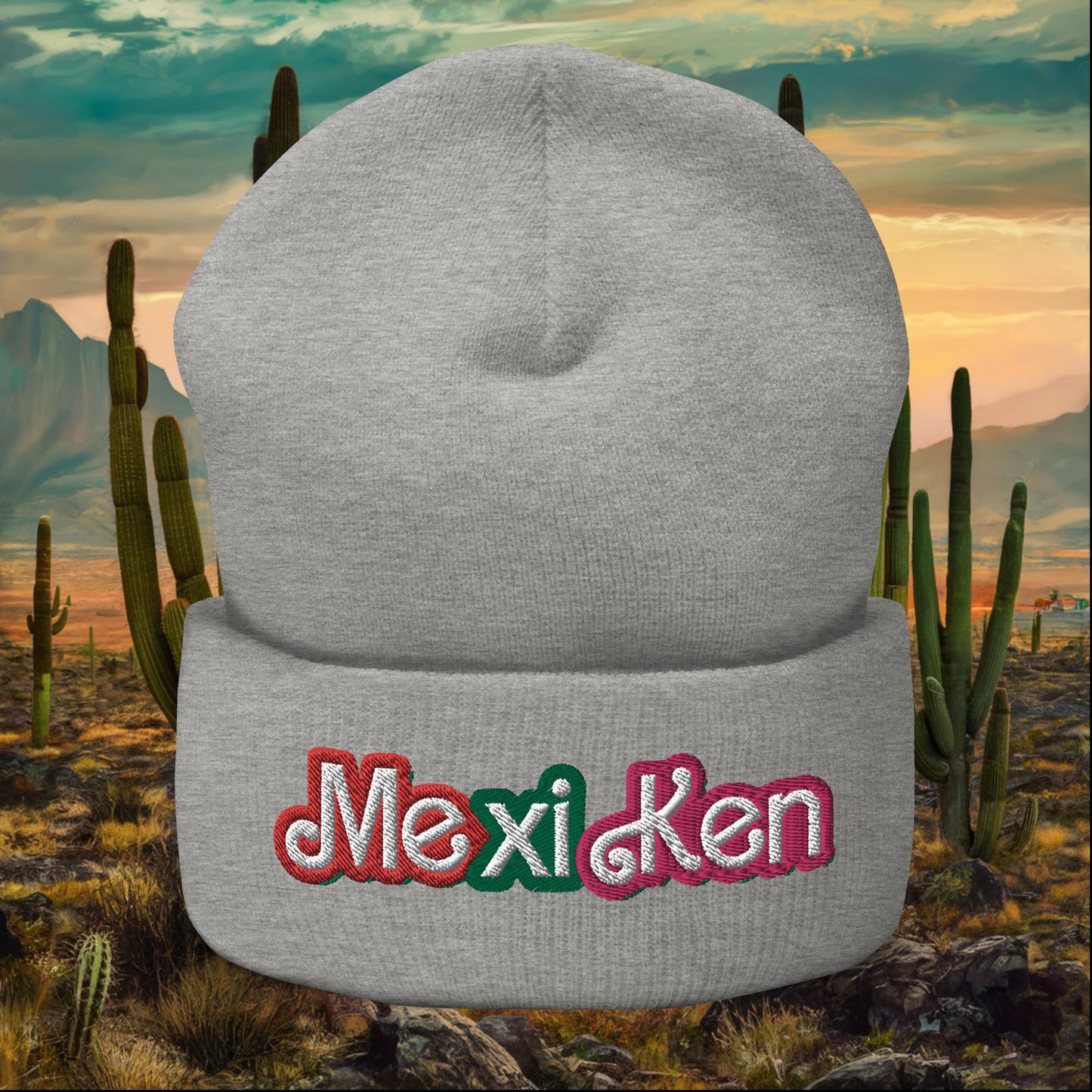 MexiKen Ken Barbie Mexico Mexican Mexicana Latino Latina Latinx Cuffed Beanie Heather Grey Hats Barbie Ken Mexico Movies Next Cult Brand