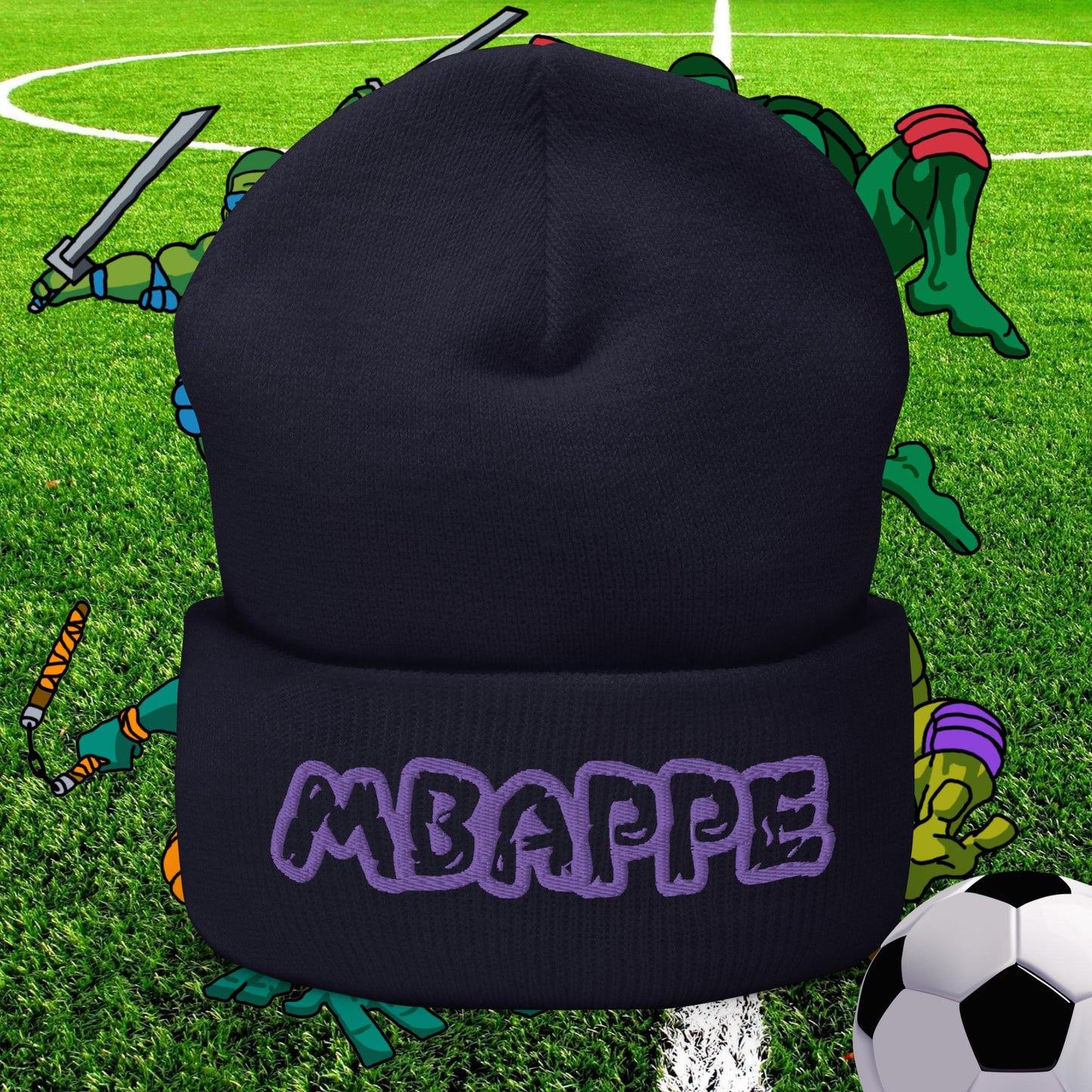 Kylian Mbappe Ninja Turtles Real Madrid Soccer Football Cuffed Beanie Navy Hats Football Kylian Mbappe PSG Real Madrid Next Cult Brand