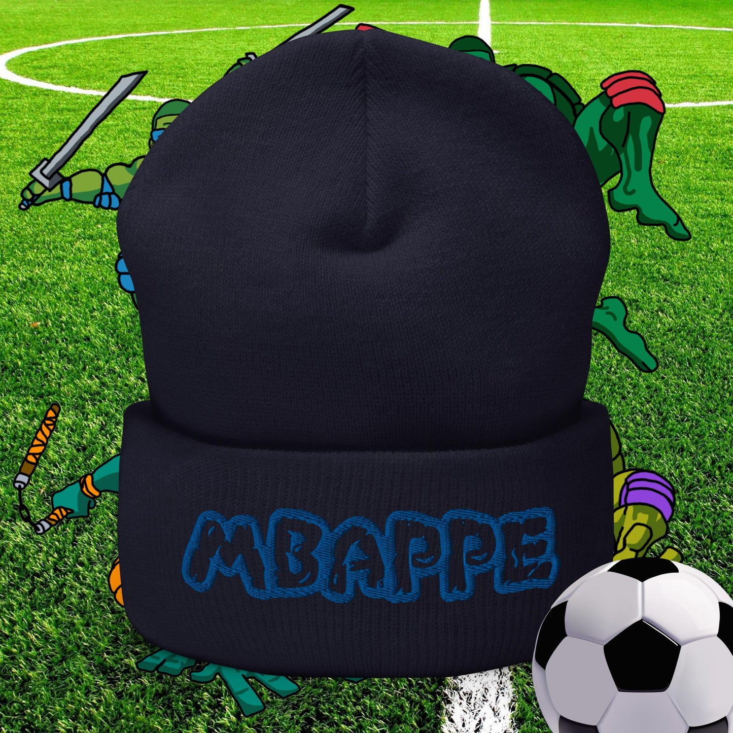 Kylian Mbappe Ninja Turtles Real Madrid Soccer Football Cuffed Beanie Navy Hats Football Kylian Mbappe PSG Real Madrid Next Cult Brand