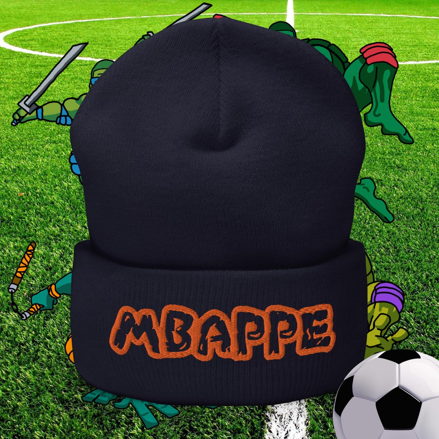 Kylian Mbappe Ninja Turtles Real Madrid Soccer Football Cuffed Beanie Navy Hats Football Kylian Mbappe PSG Real Madrid Next Cult Brand