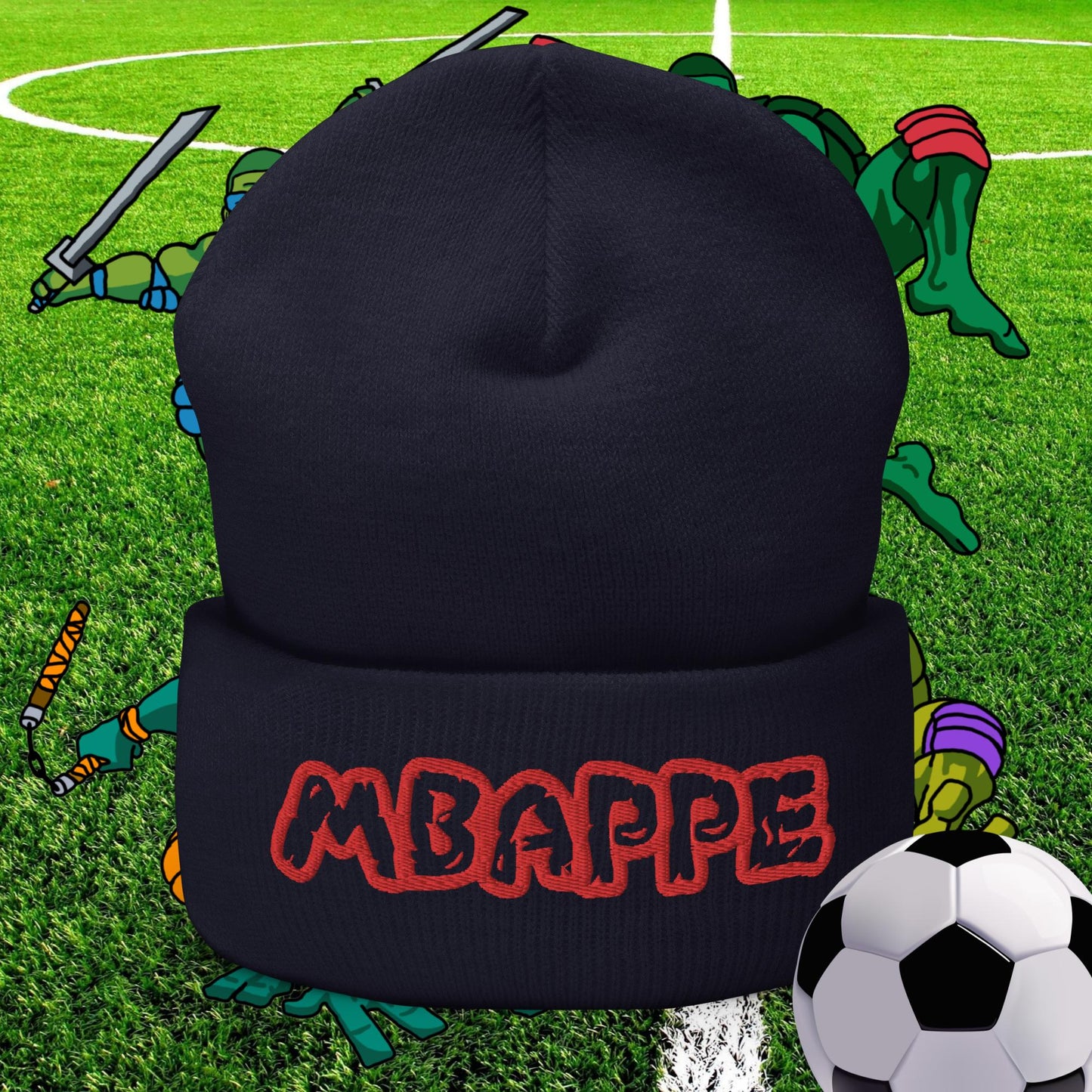 Kylian Mbappe Ninja Turtles Real Madrid Soccer Football Cuffed Beanie Navy Hats Football Kylian Mbappe PSG Real Madrid Next Cult Brand