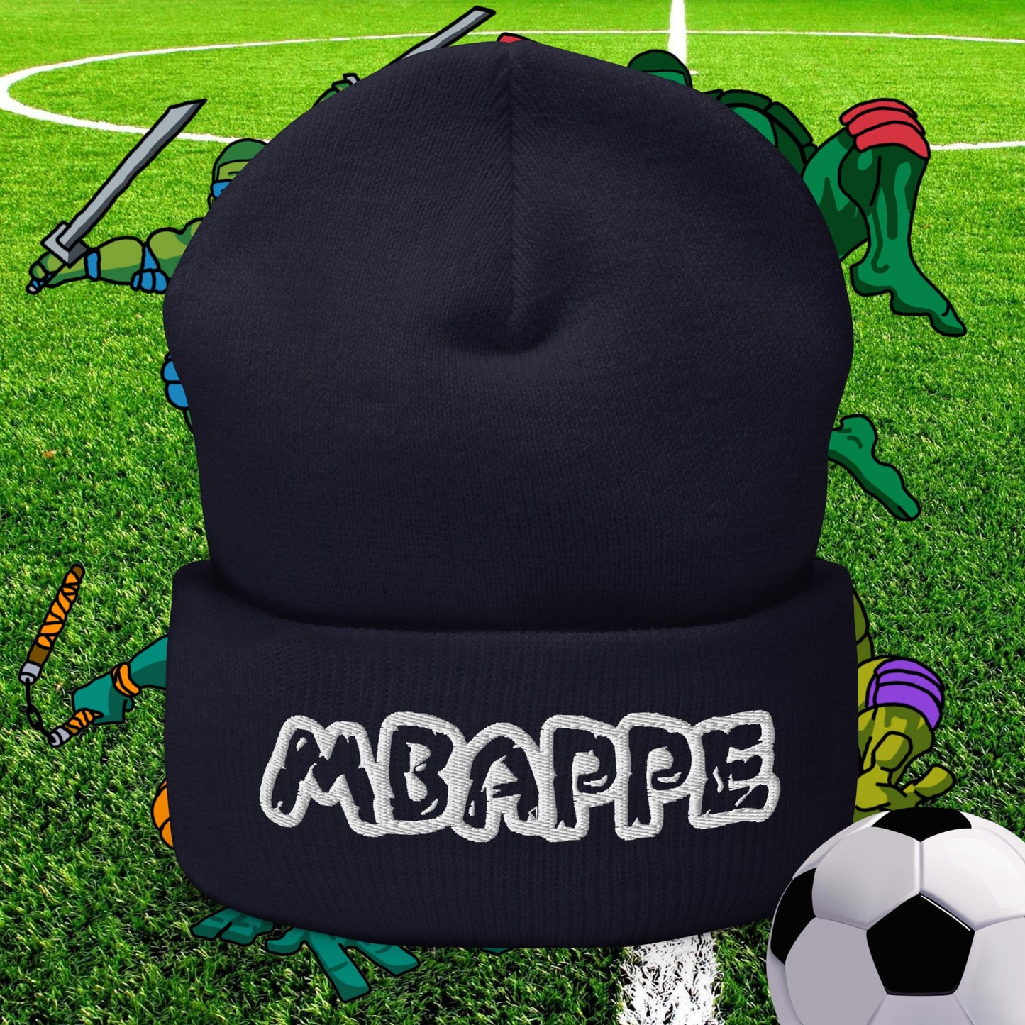 Kylian Mbappe Ninja Turtles Real Madrid Soccer Football Cuffed Beanie Navy Hats Football Kylian Mbappe PSG Real Madrid Next Cult Brand