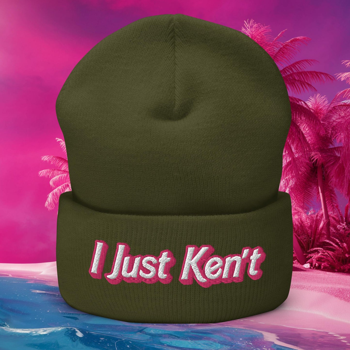 I Just Ken't Ken Barbie Movie Cuffed Beanie Olive Hats Barbie Ken Movies Next Cult Brand
