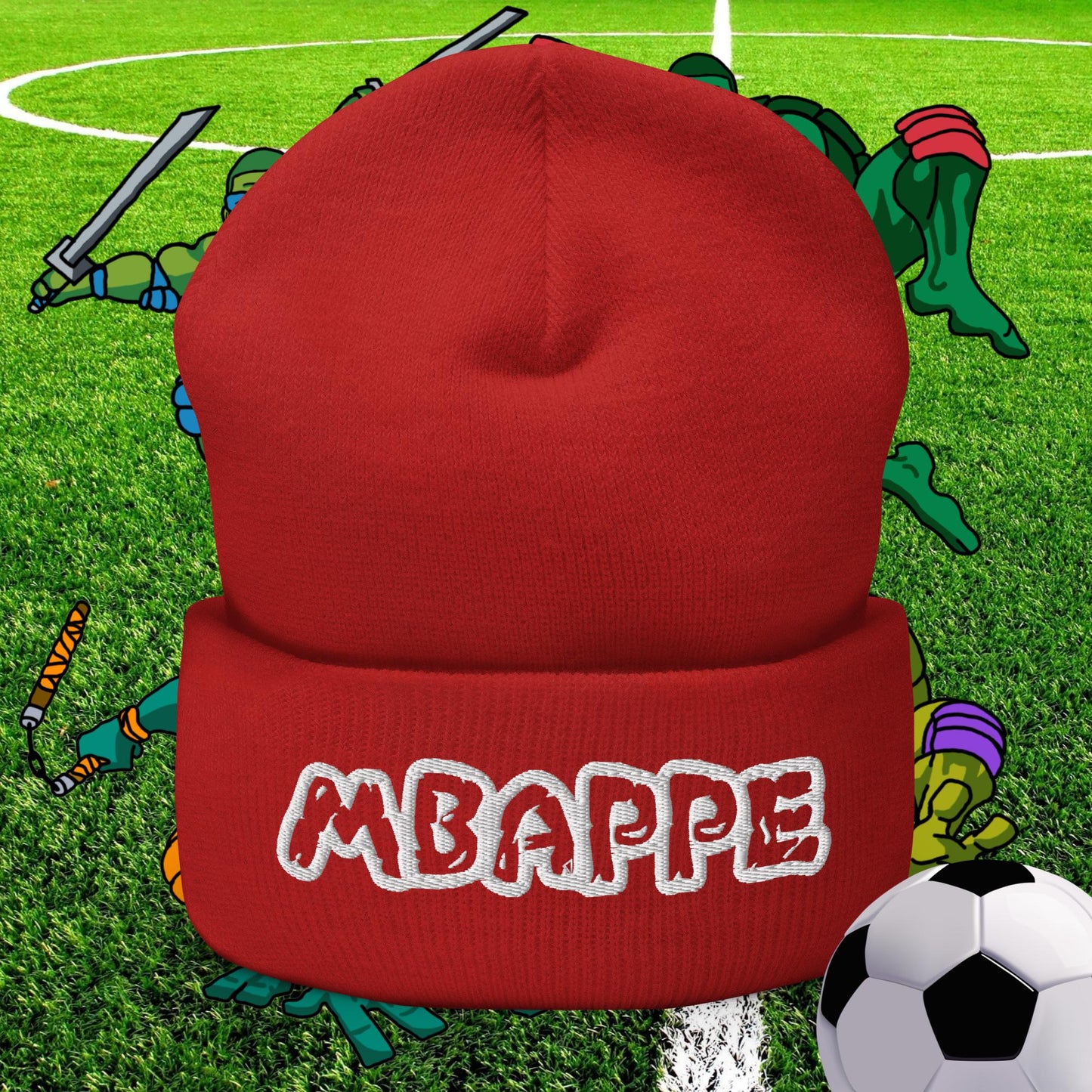 Kylian Mbappe Ninja Turtles Real Madrid Soccer Football Cuffed Beanie Red Hats Football Kylian Mbappe PSG Real Madrid Next Cult Brand