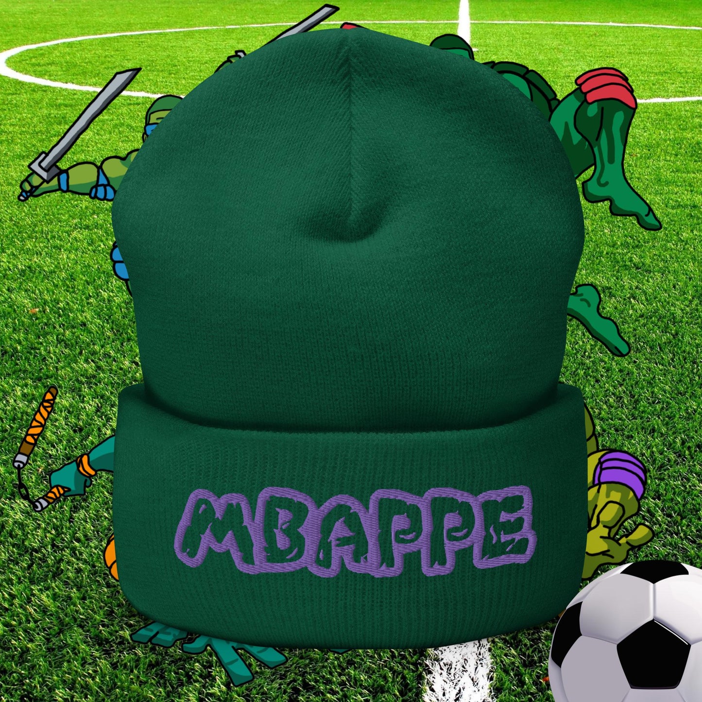 Kylian Mbappe Ninja Turtles Real Madrid Soccer Football Cuffed Beanie Spruce Hats Football Kylian Mbappe PSG Real Madrid Next Cult Brand