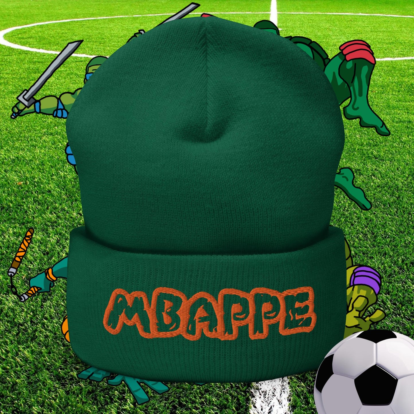 Kylian Mbappe Ninja Turtles Real Madrid Soccer Football Cuffed Beanie Spruce Hats Football Kylian Mbappe PSG Real Madrid Next Cult Brand