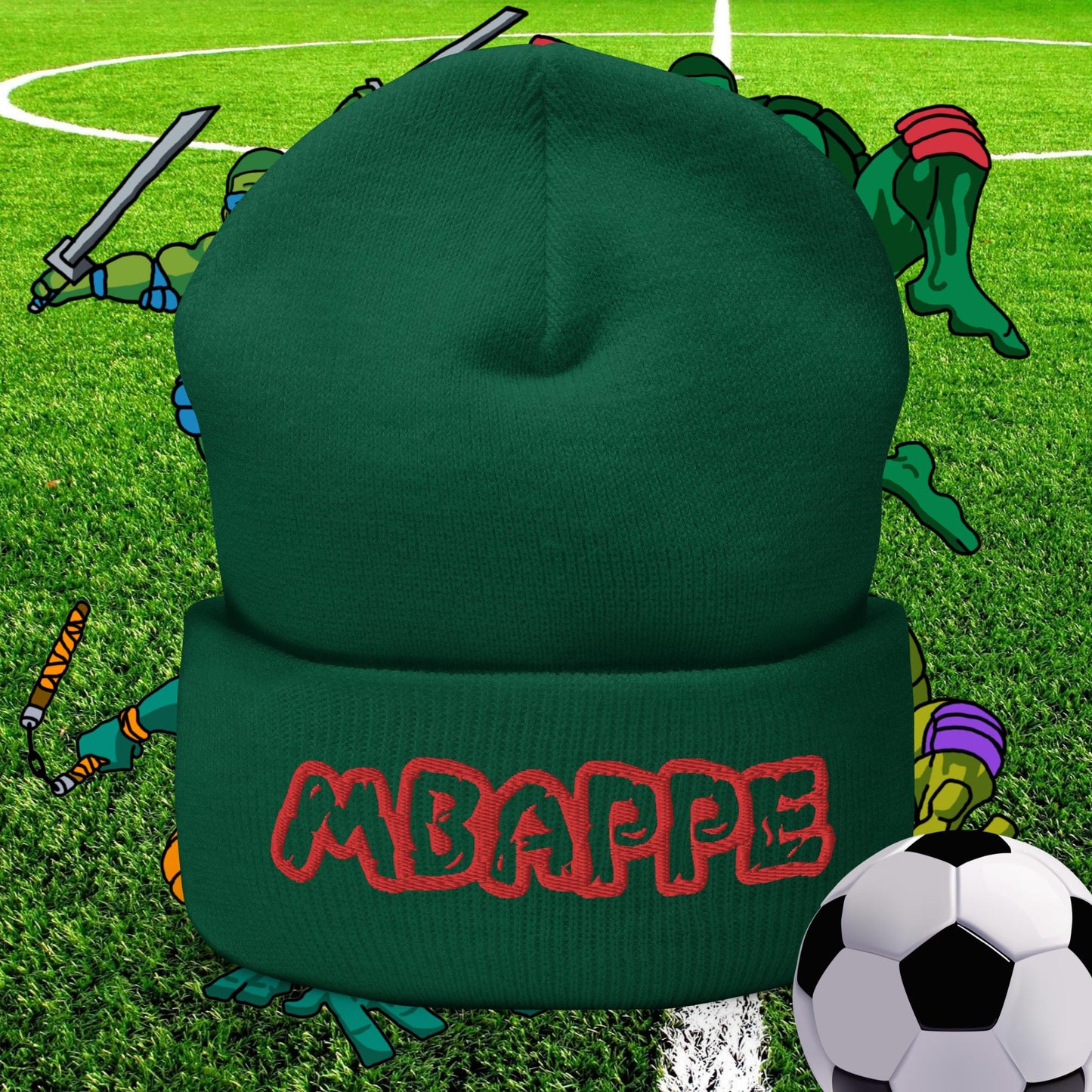 Kylian Mbappe Ninja Turtles Real Madrid Soccer Football Cuffed Beanie Spruce Hats Football Kylian Mbappe PSG Real Madrid Next Cult Brand