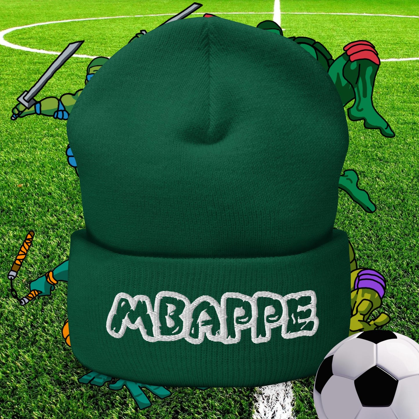 Kylian Mbappe Ninja Turtles Real Madrid Soccer Football Cuffed Beanie Spruce Hats Football Kylian Mbappe PSG Real Madrid Next Cult Brand