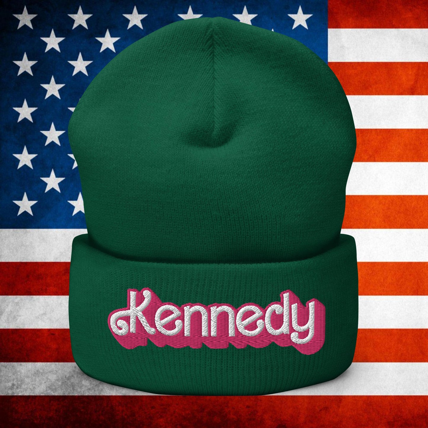 Kennedy JFK Conspiracy Ken Barbie Cuffed Beanie Spruce Hats Barbie Democrats JFK Ken Politics Next Cult Brand