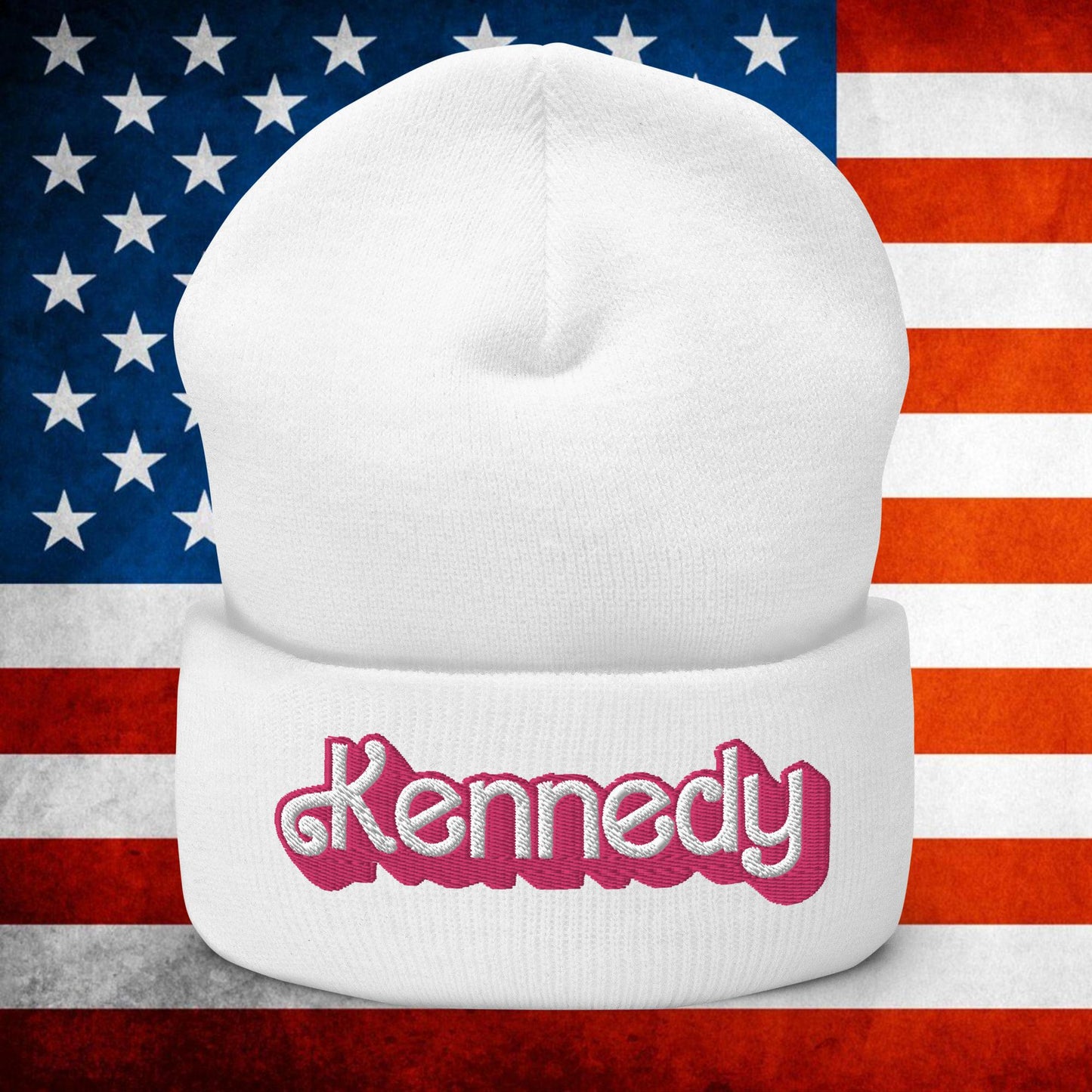 Kennedy JFK Conspiracy Ken Barbie Cuffed Beanie White Hats Barbie Democrats JFK Ken Politics Next Cult Brand