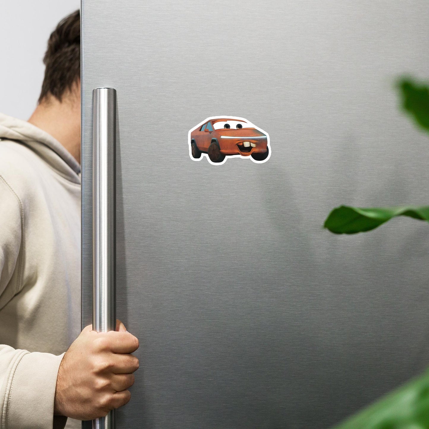 Rusty Tesla Cybertruck Elon Musk Cars Movie Tow Mater Magnet 4″×4″ Magnets Cars Movie Celebrities Cybertruck Elon Musk Movies Tesla Next Cult Brand