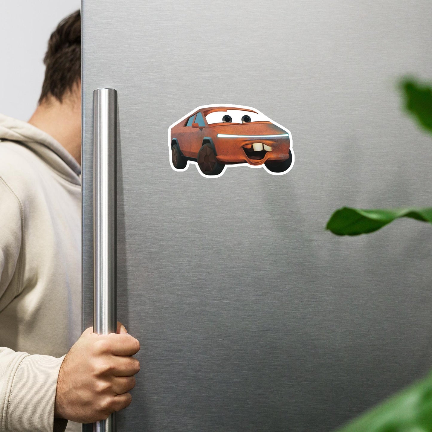 Rusty Tesla Cybertruck Elon Musk Cars Movie Tow Mater Magnet 6″×6″ Magnets Cars Movie Celebrities Cybertruck Elon Musk Movies Tesla Next Cult Brand